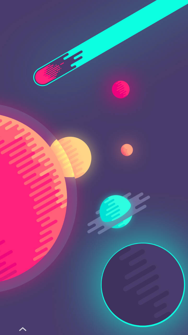 Hype Space 壁紙 — 充滿活力的霓虹行星和條紋漂浮在宇宙虛空中，帶有發光的粉紅色、青色和橙色色調。