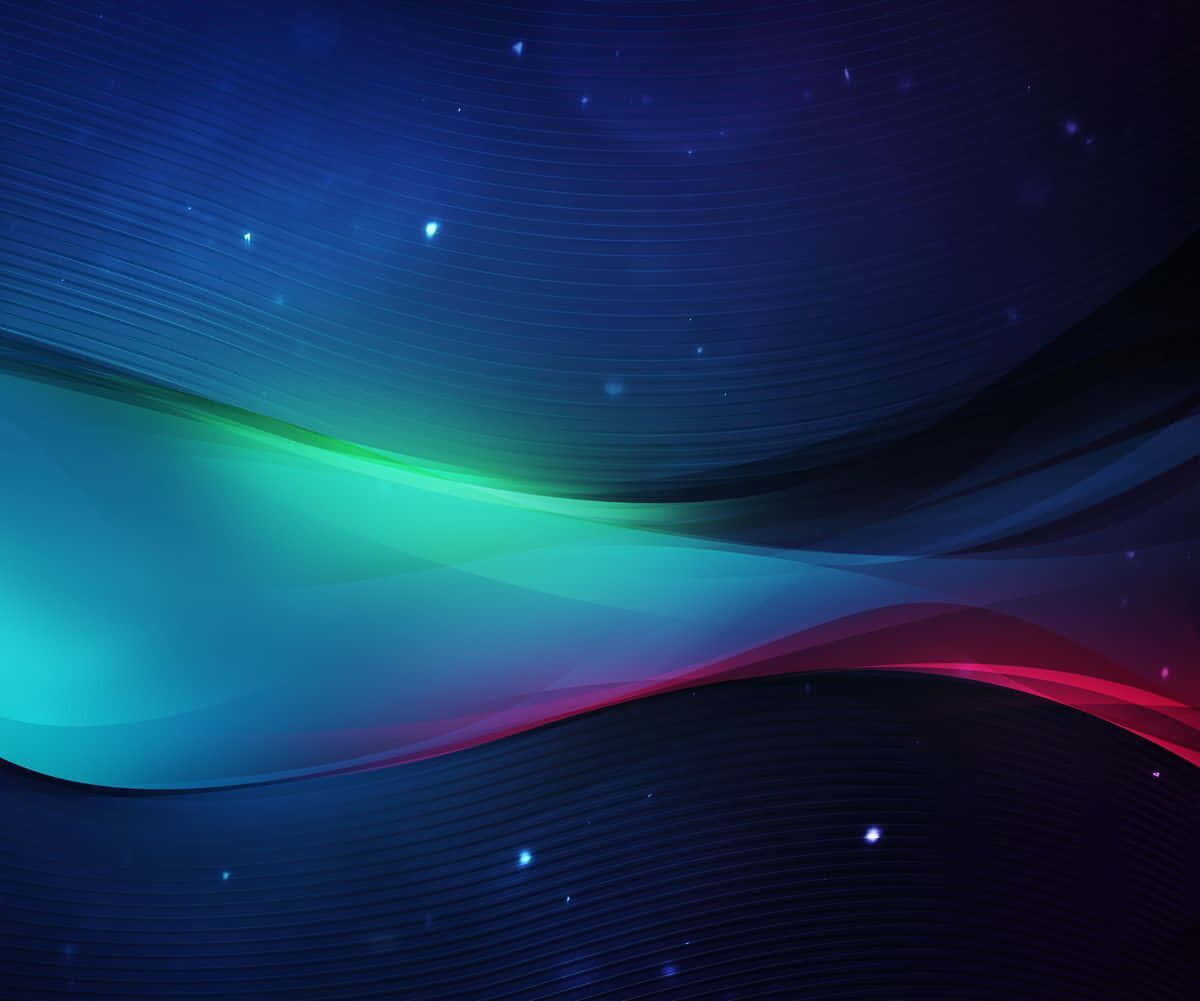Galaxy Tab 桌布 壁紙 — 充滿活力的青綠色和洋紅色數碼波浪在點綴著閃爍星星的深藍色宇宙背景上流動。