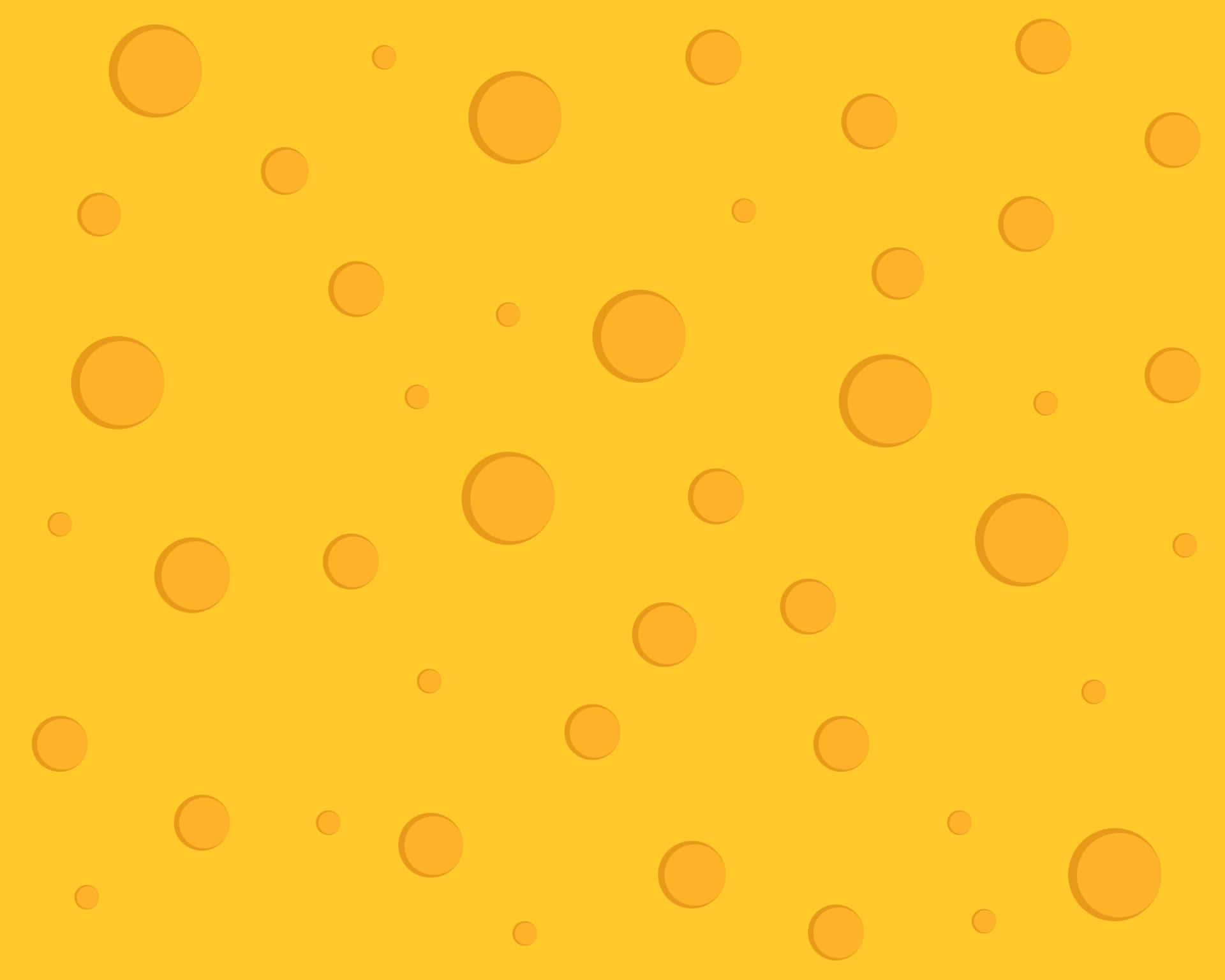 Cheese 桌布 壁紙 — 充滿活力的黃色背景，散落著類似芝士孔的橙色圓圈。