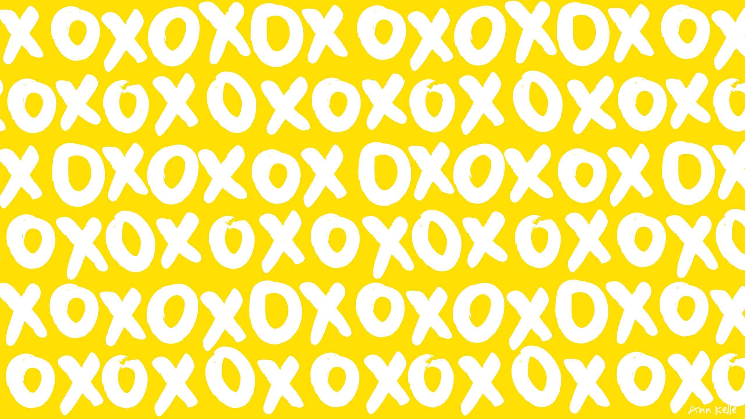 美學黃色 桌布 壁紙 — 充滿活力的黃色背景，重複著白色手繪的「OX」字母形狀，形成有趣的圖案。