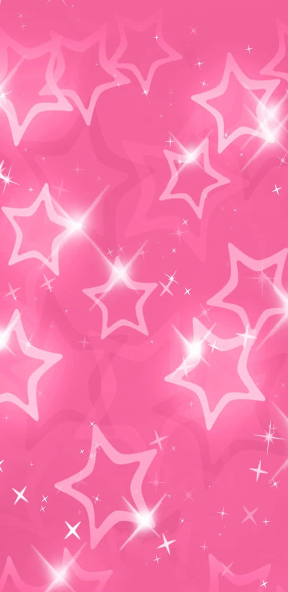 Aesthetic Star 桌布 壁紙 — 充滿發光白色輪廓星星和閃爍光效的鮮豔粉紅色壁紙。