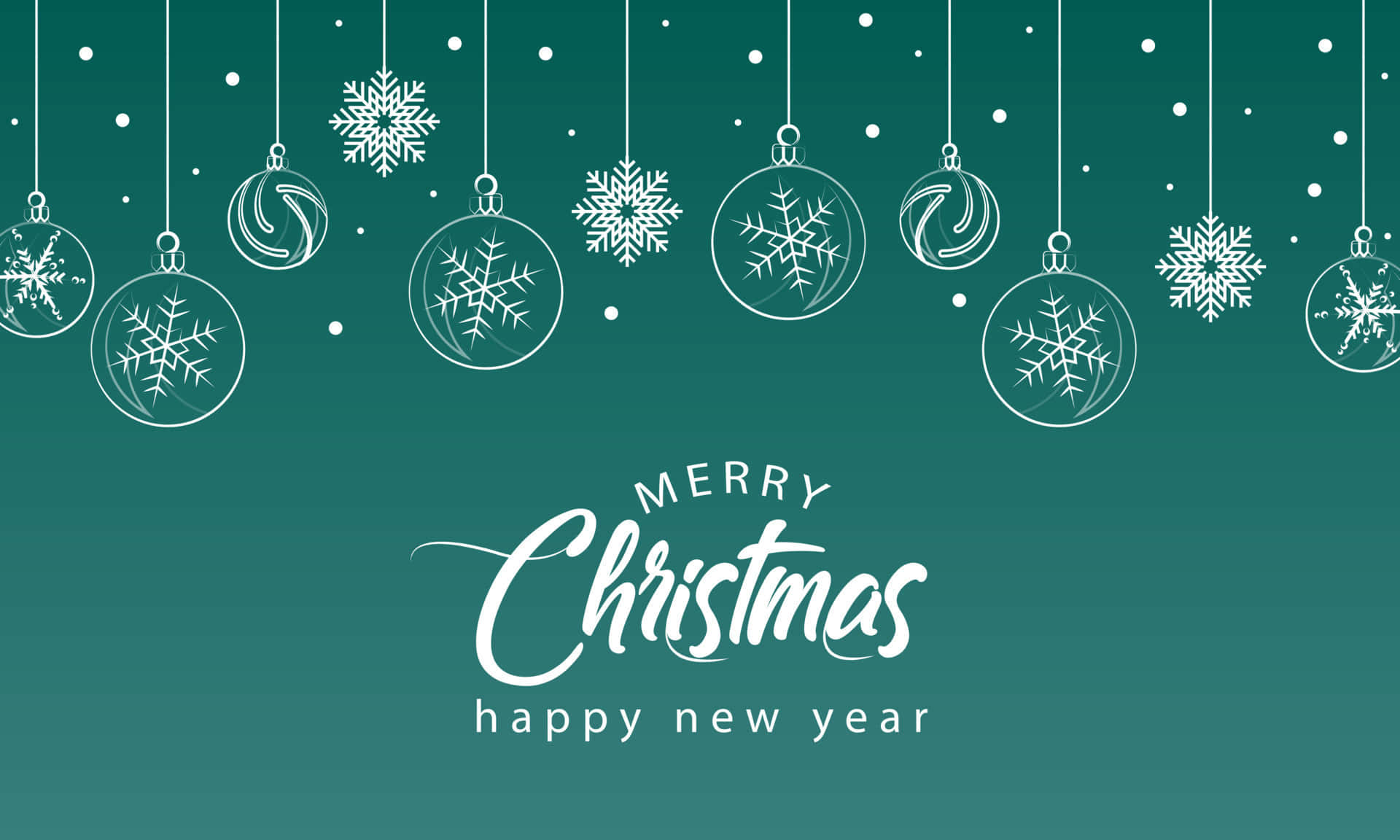 青綠色背景上的白色懸掛裝飾品和雪花，帶有Merry Christmas文字。 — 新年快樂 GIF 壁紙