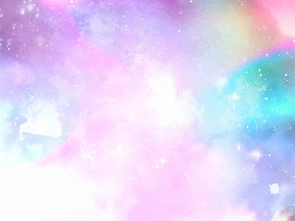 充滿繁星與星系的夢幻粉彩奇境 壁紙 — 夢幻粉彩星系，柔和的粉紅、藍色和青綠色雲層閃爍著星光。