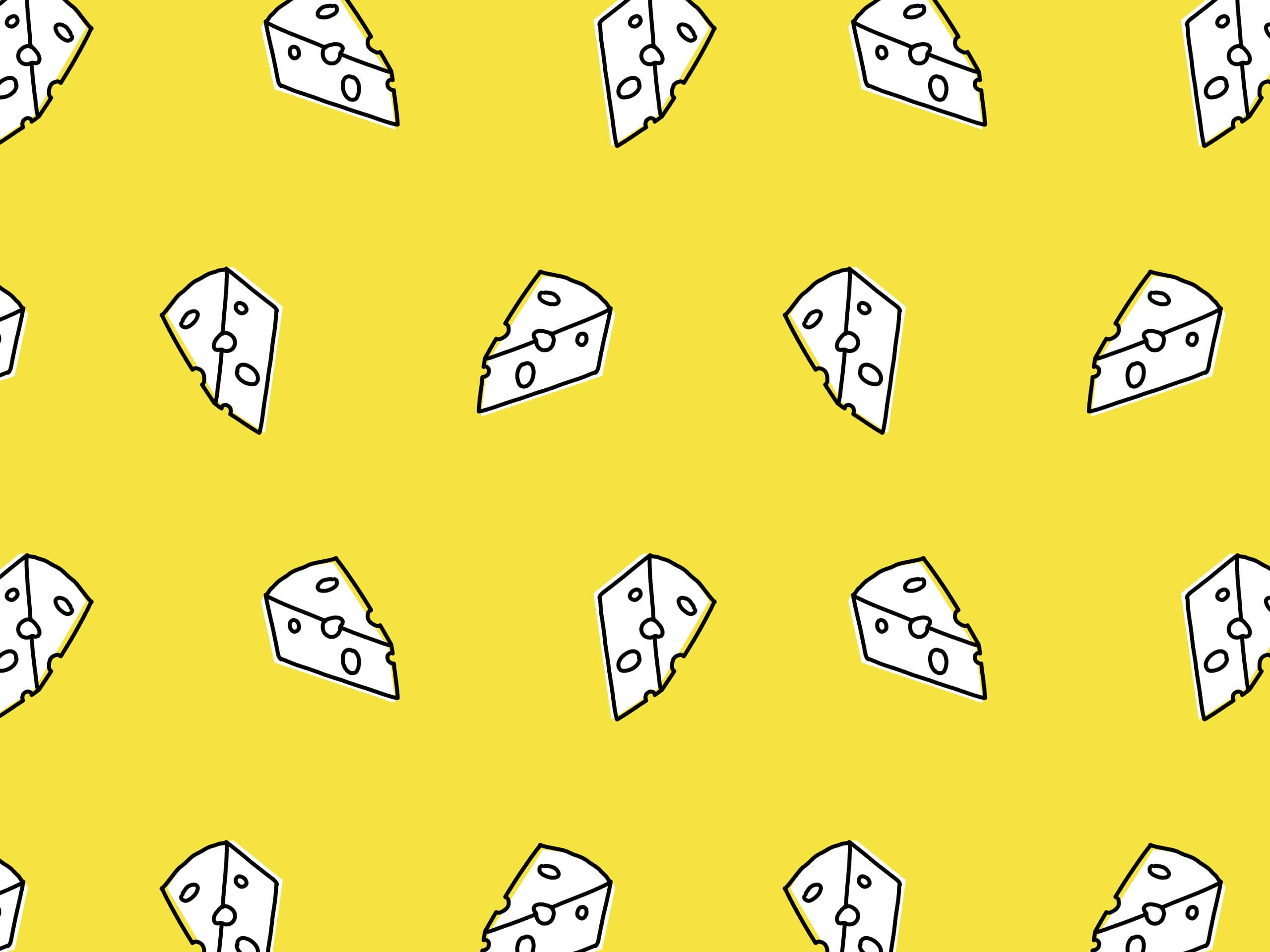 Cheese 桌布 壁紙 — 充滿重複白色輪廓帶孔芝士片的鮮黃色背景。