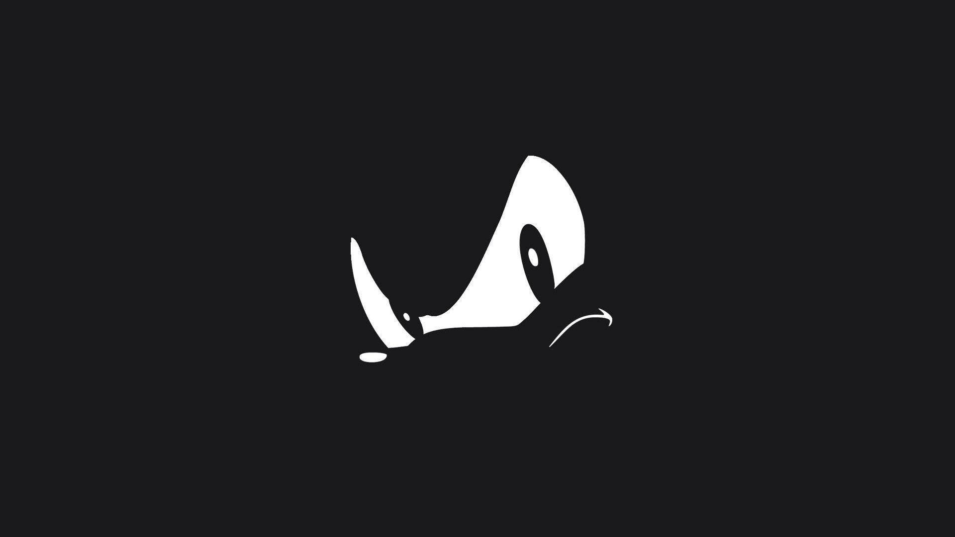 兇猛暗影索尼克 壁紙 — 一個極簡風格的白色犀牛頭剪影，有一個角和一個眼睛，在純黑色背景上。