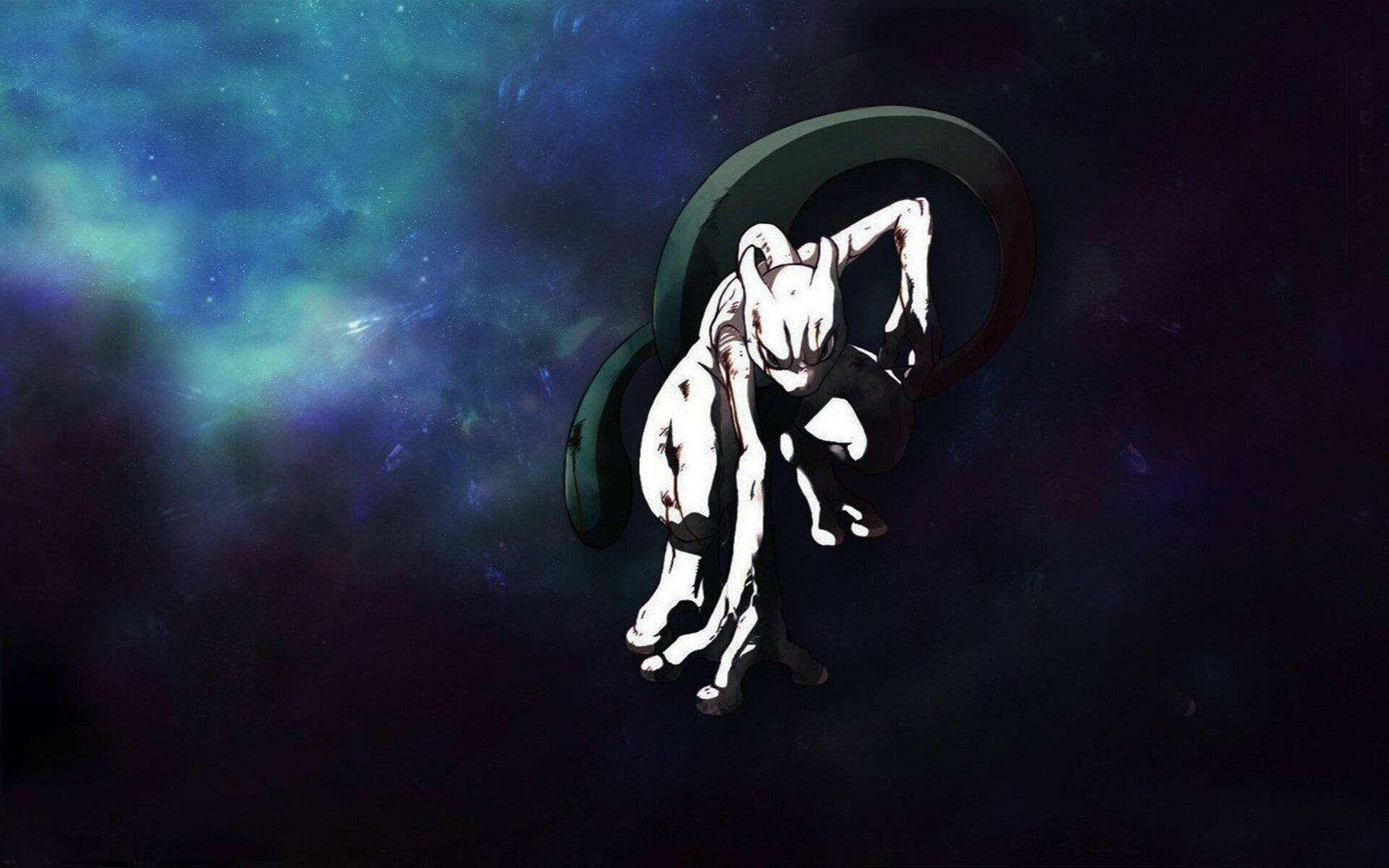 白色貓科生物帶有綠色環漂浮在宇宙星雲中。
