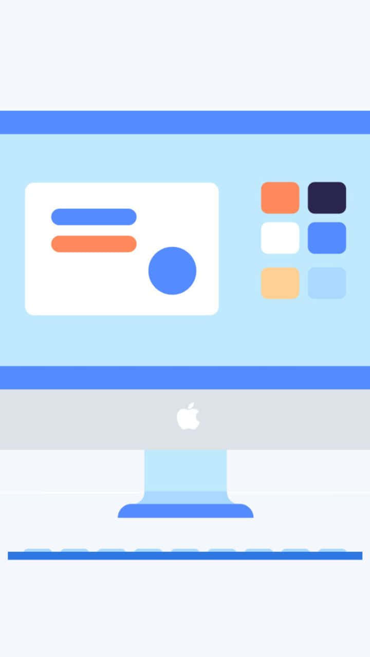 先進安卓科技背景 壁紙 — Apple iMac 的極簡插圖，顯示乾淨的介面，帶有色彩繽紛的應用程式圖標和抽象形狀。