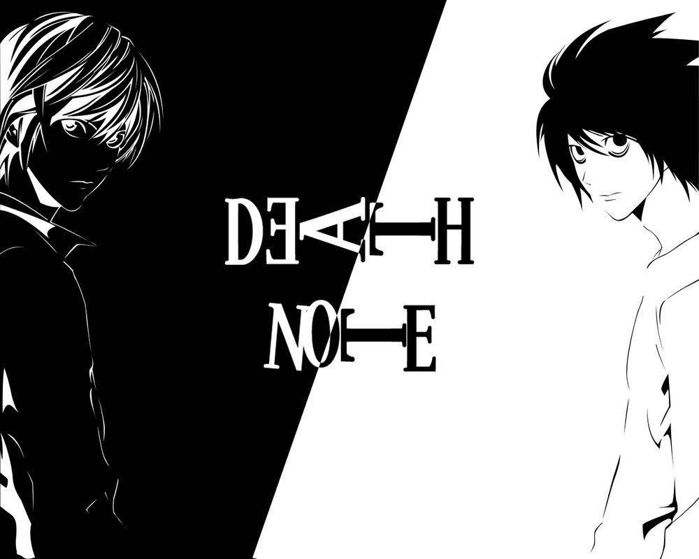 兩個黑白動漫角色面對面，帶有「Death Note」文字。