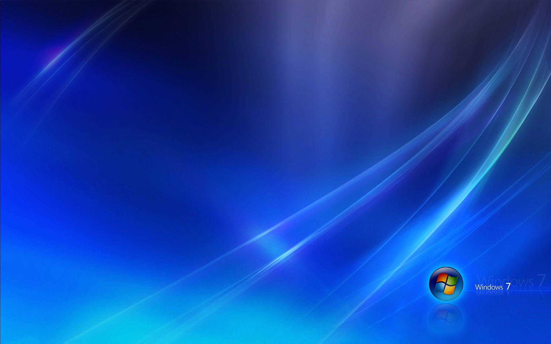 Windows 7 標誌在藍色抽象背景上，帶有流動光線。
