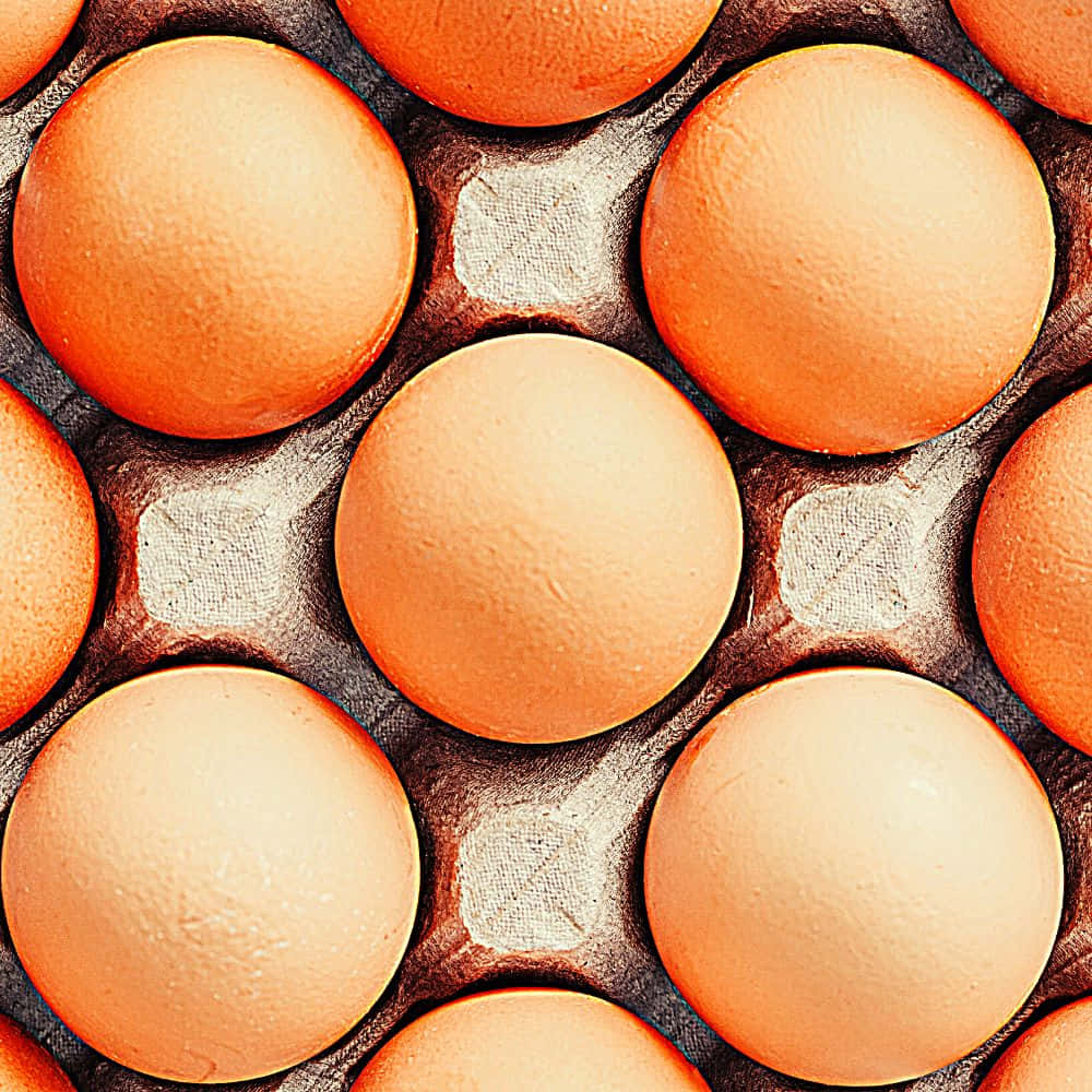 Egg 桌布 壁紙 — 光滑棕色雞蛋的特寫，放在帶有可見凹痕的紋理紙板托盤中。