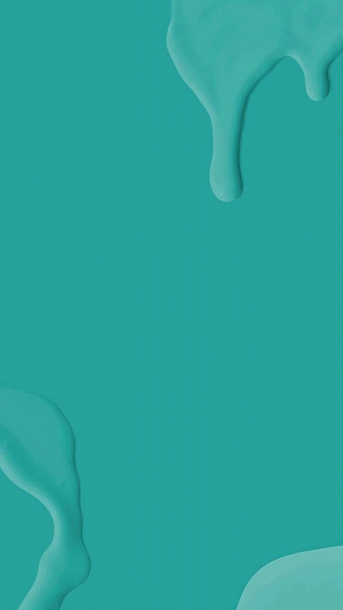 Turquoise Green 桌布 壁紙 — 光滑的藍綠色油漆滴在極簡背景上層疊而下，營造出現代抽象構圖。