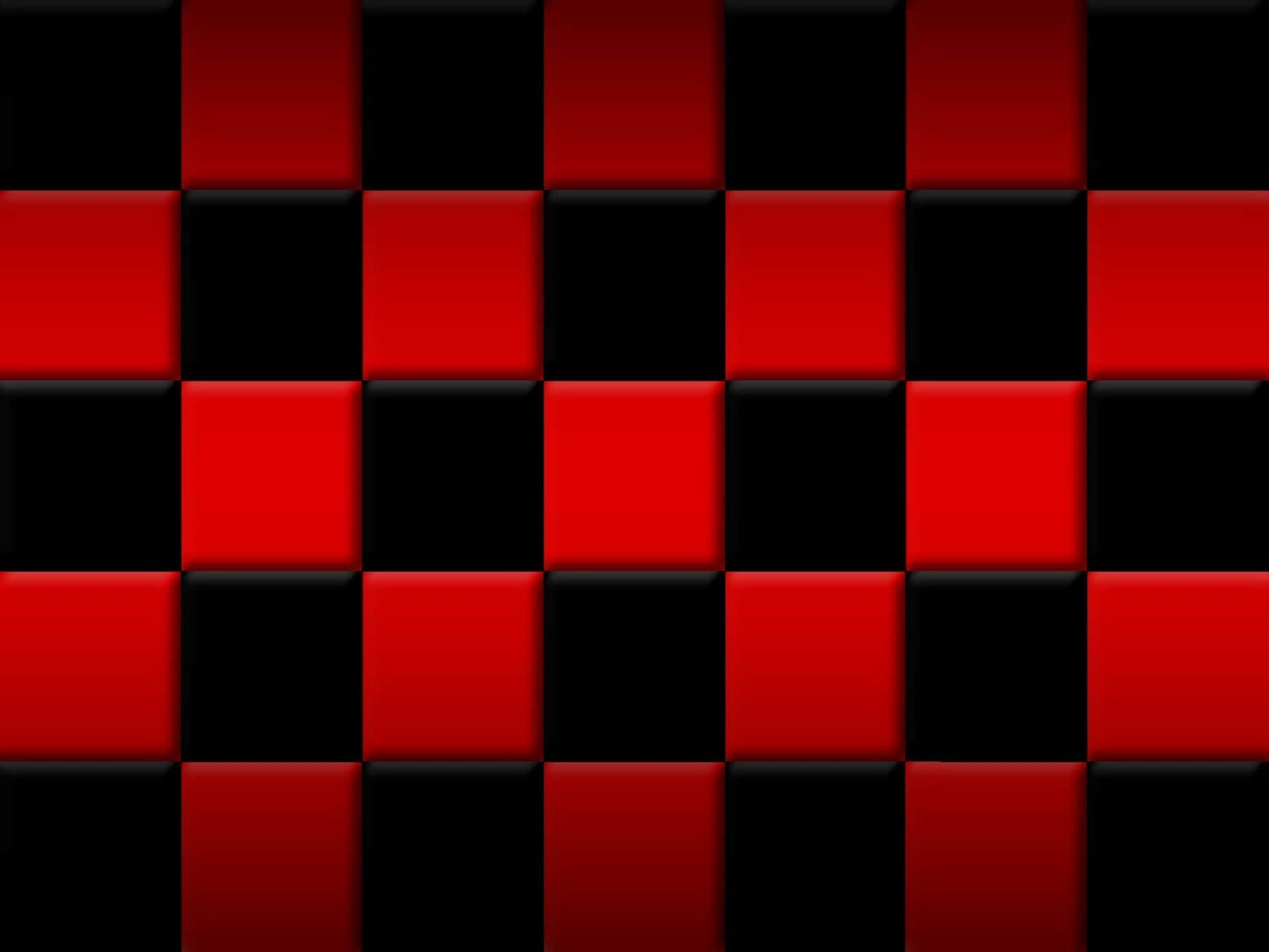 Red Checkered 桌布 壁紙 — 光澤3D立方體的鮮明紅黑格子圖案，打造出引人注目的幾何牆紙。