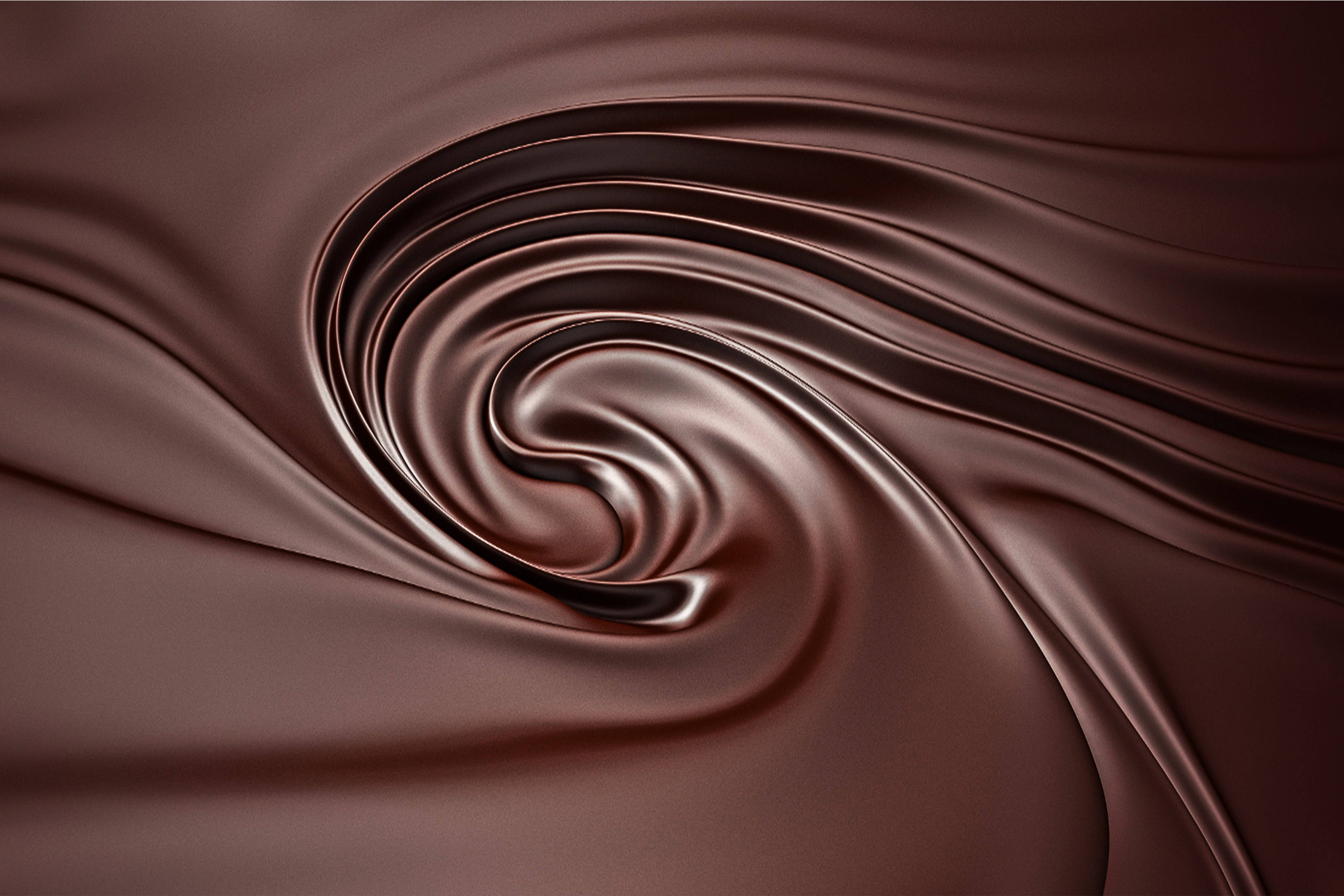 Chocolate Day 桌布 壁紙 — 光澤黑朱古力的迷人漩渦以順滑濃郁的絲帶流動，形成催眠般的螺旋圖案。