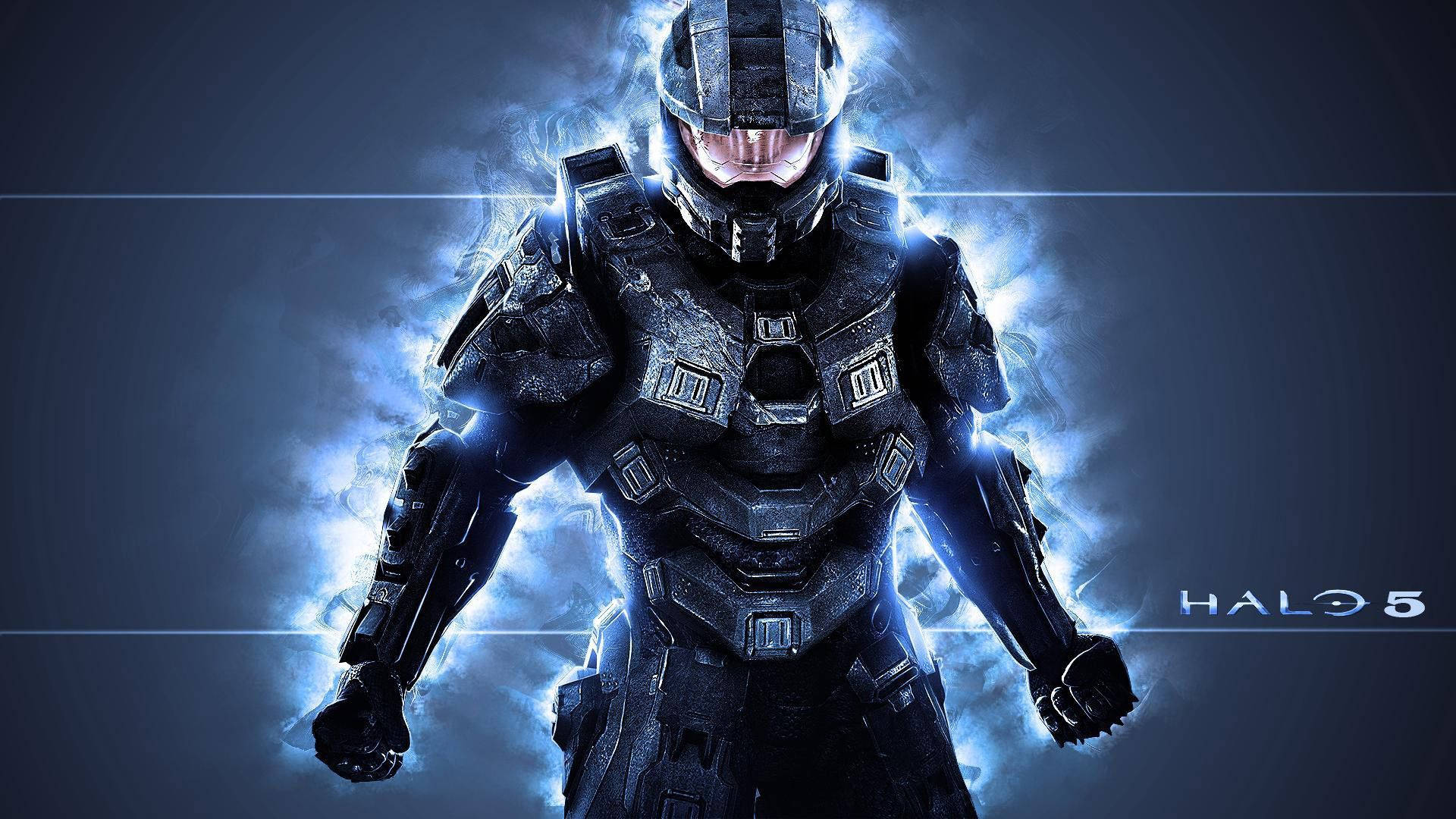 來自Halo 5的發光藍色能量場中的斯巴達戰士