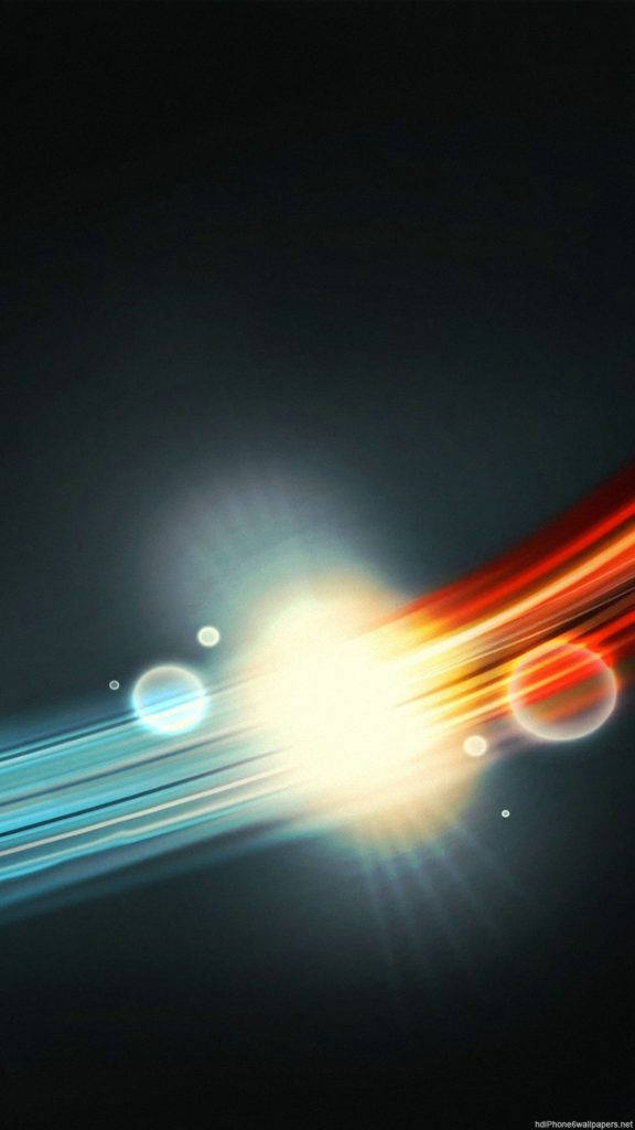 光線簡約手機背景 壁紙 — 一個宇宙場景，中央明亮光源發出紅色和藍色能量條紋，背景是黑暗虛空中的發光球體。