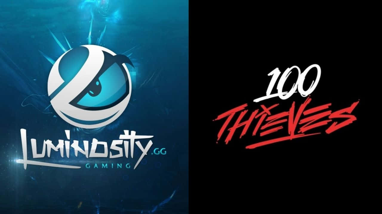 Luminosity Gaming 和 100 Thieves 的電競隊伍標誌並排顯示。