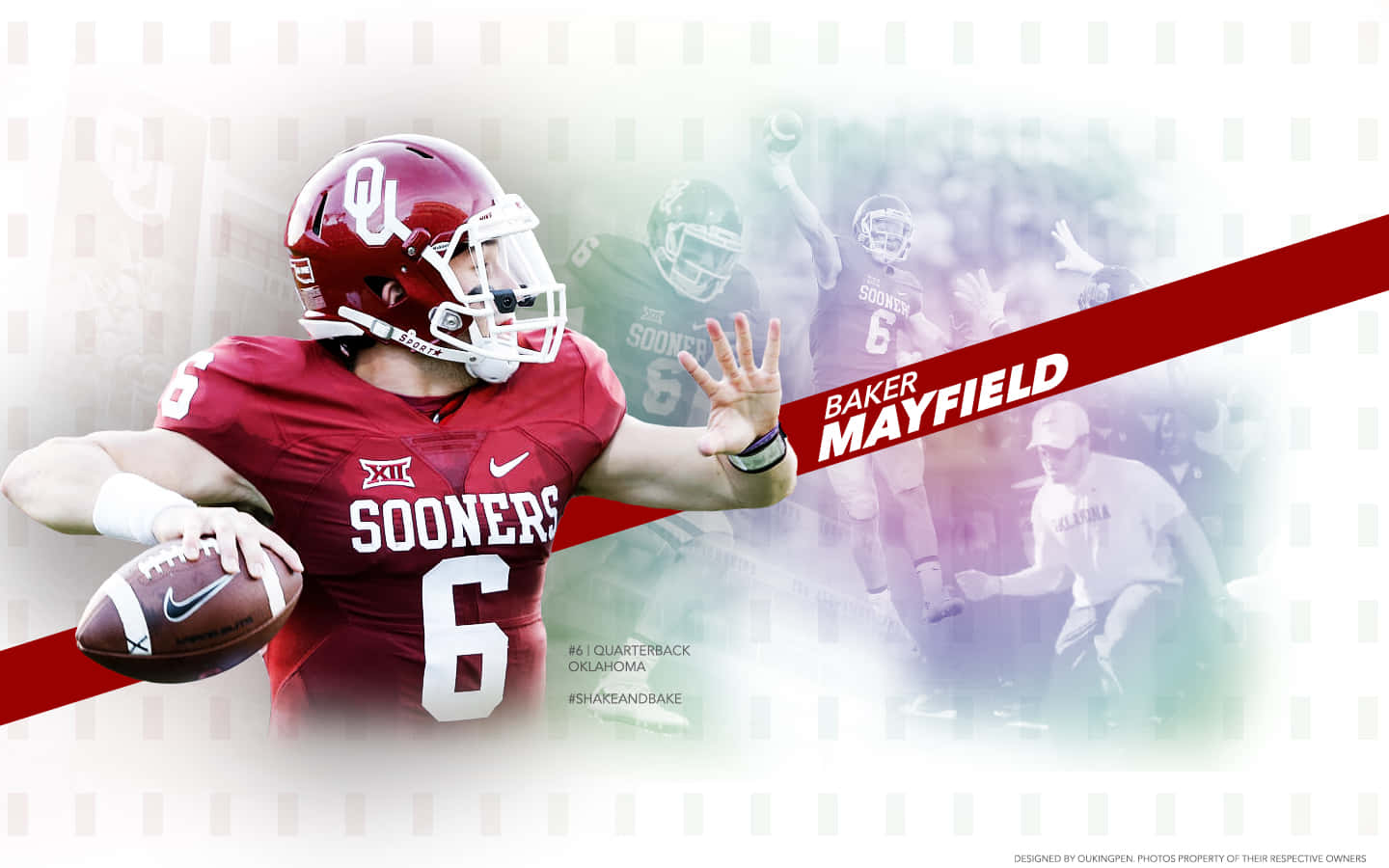 Baker Mayfield 身穿奧克拉荷馬大學 Sooners 球衣在比賽中擲出橄欖球。