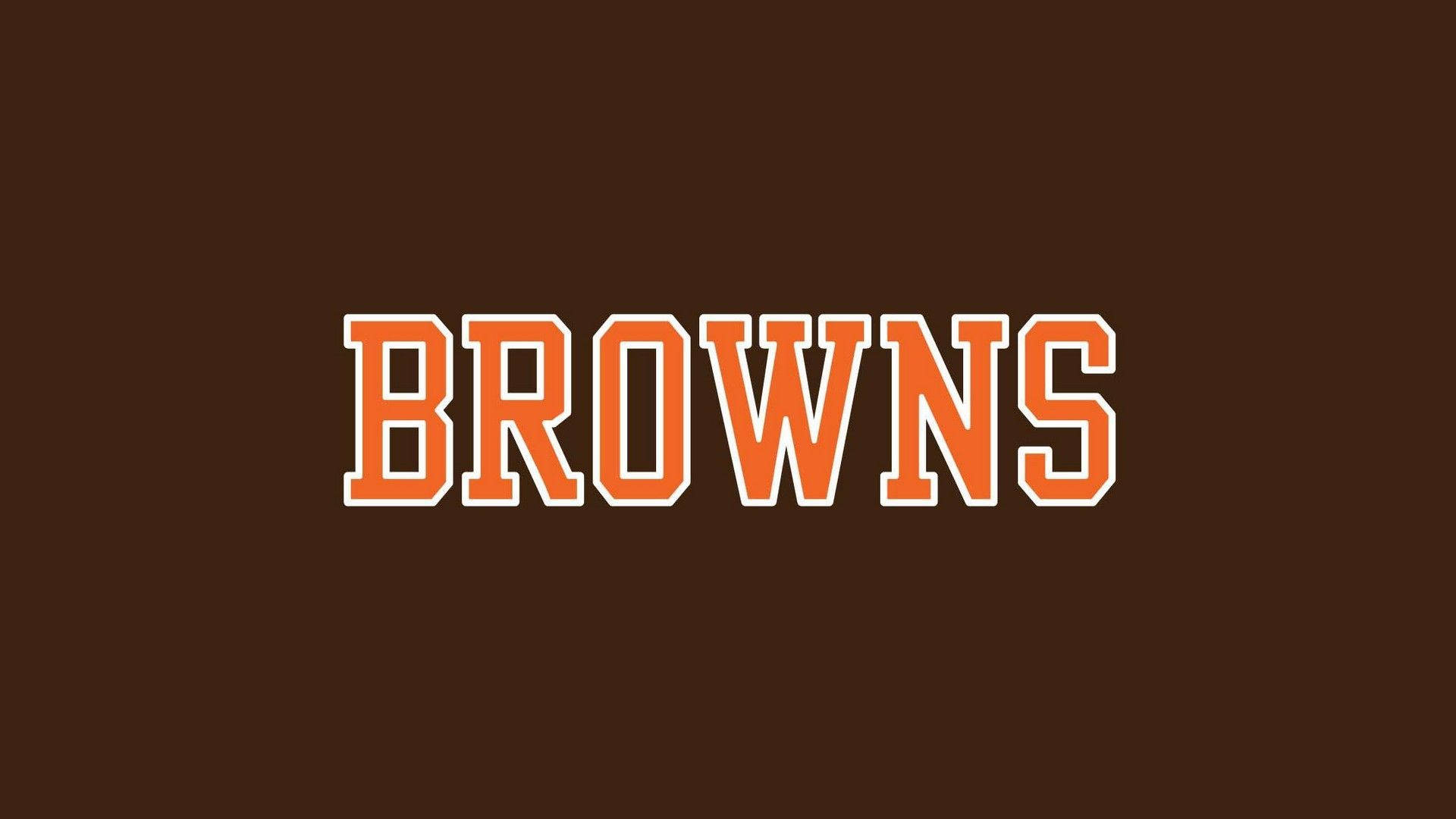 棕色背景上帶有白色輪廓的橙色「BROWNS」文字。