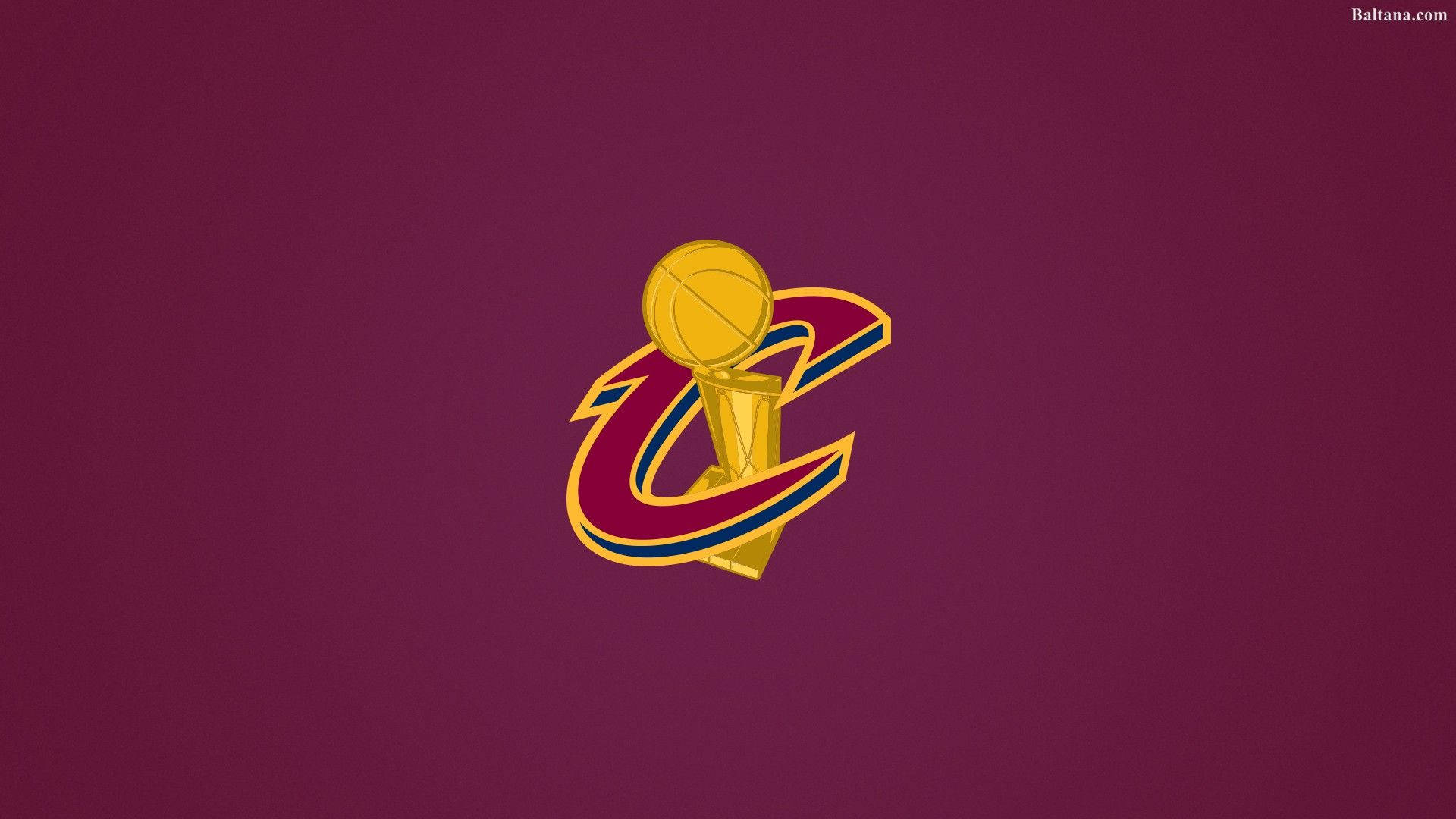 克里夫蘭騎士隊 NBA 球隊標誌，帶有獎盃，背景為酒紅色