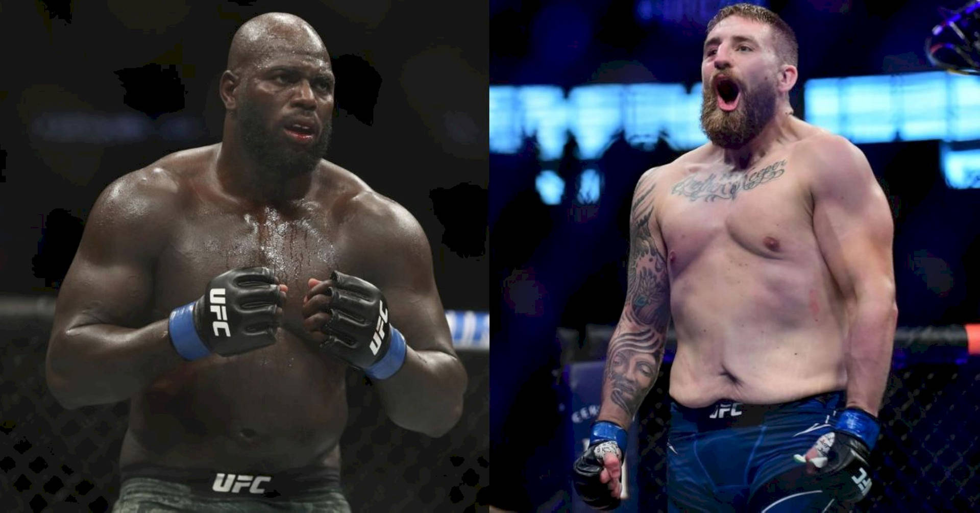 八角籠內的兩名UFC拳手，一人面露痛苦，另一人勝利咆哮。