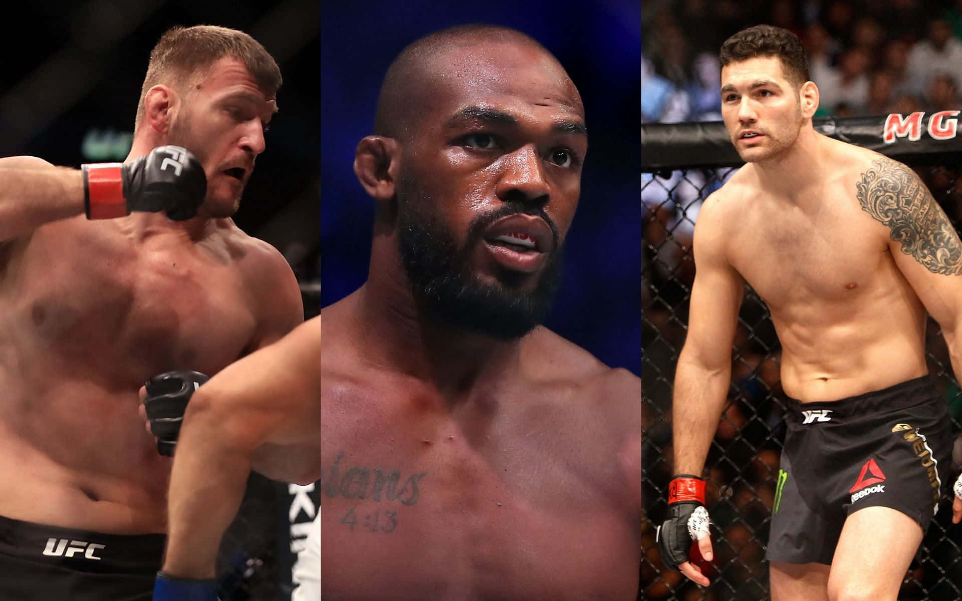 三名男性MMA拳手在八角籠內擺出戰鬥姿勢