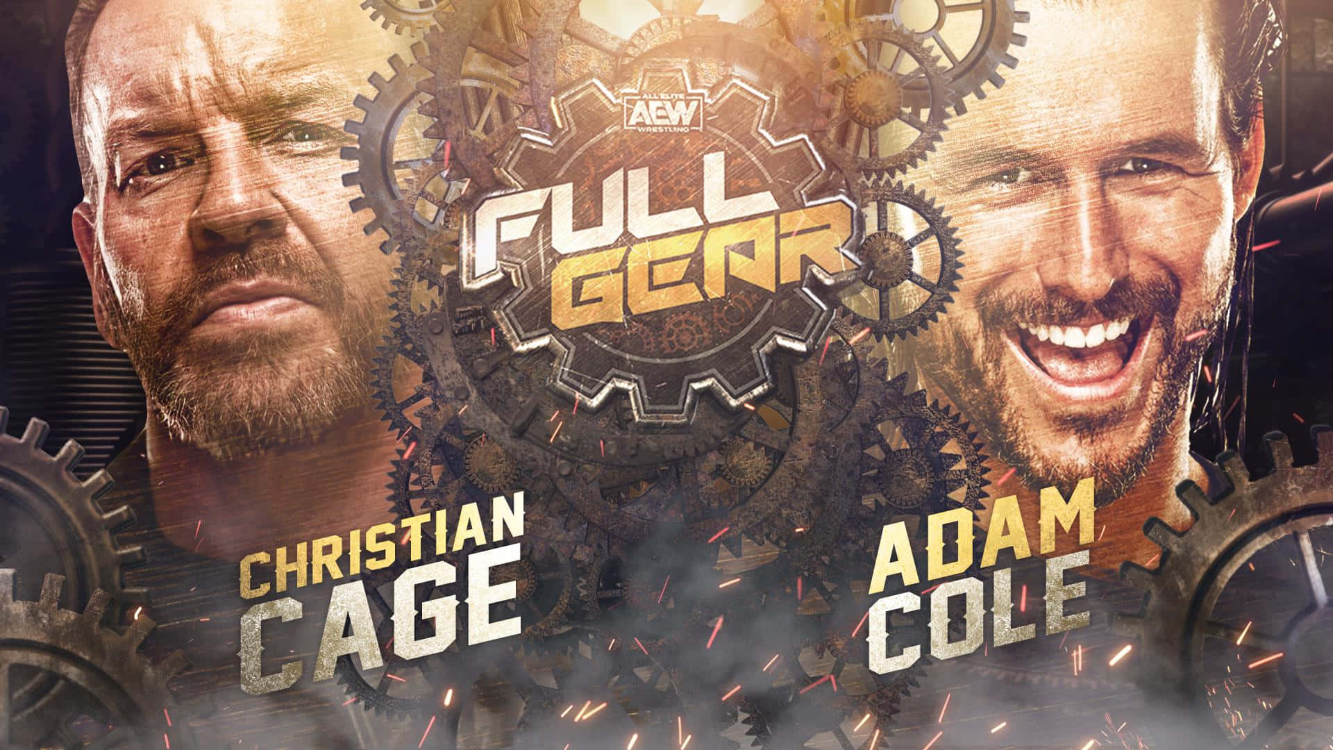 摔角手 Christian Cage 和 Adam Cole 在蒸氣龐克齒輪主題的摔角活動海報中。