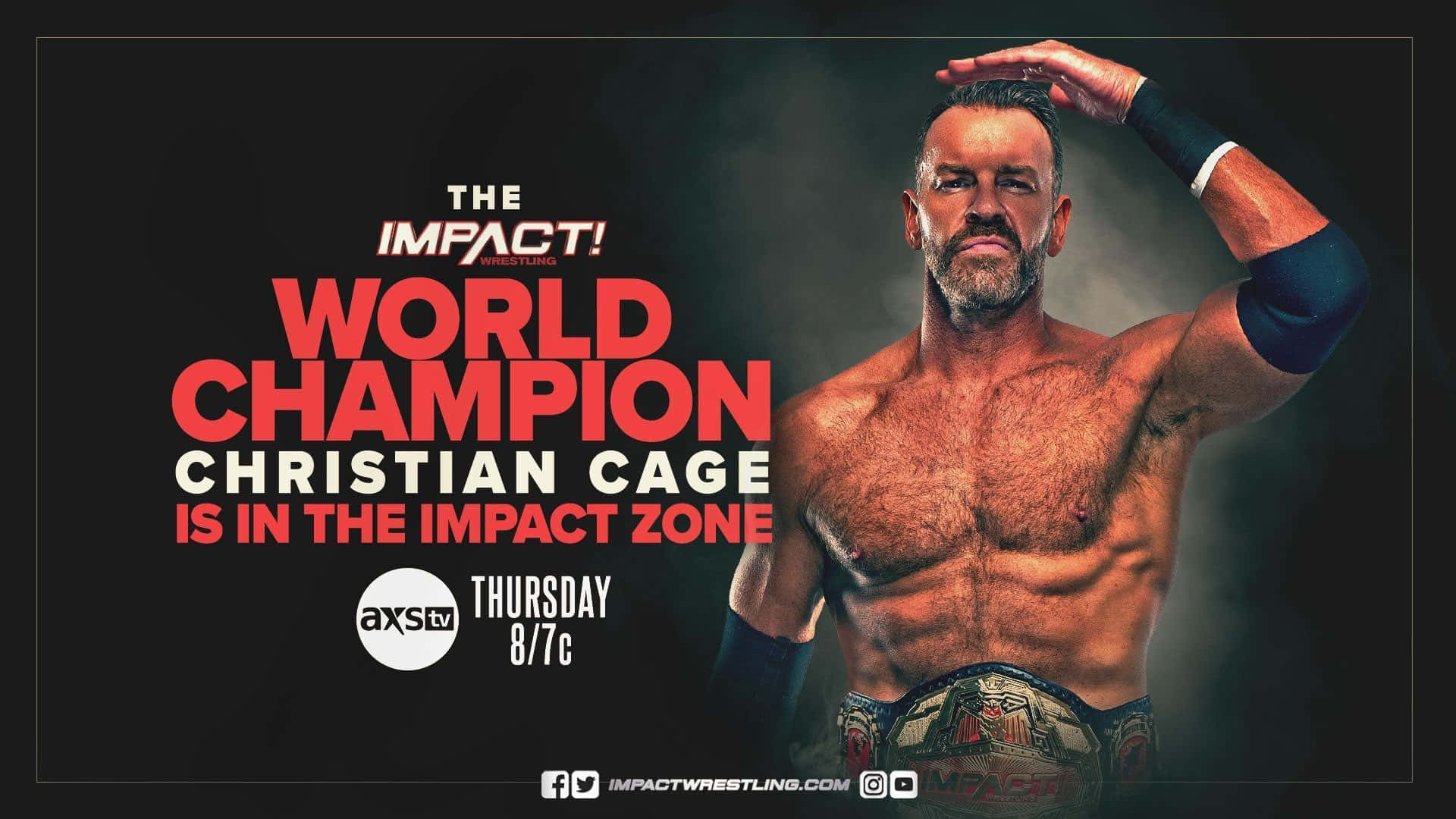摔角手 Christian Cage 佩戴冠軍腰帶為 Impact Wrestling 宣傳擺姿勢。