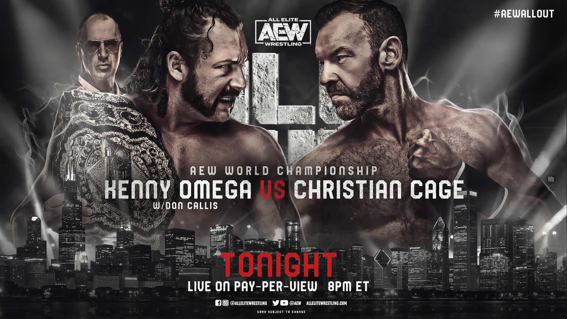 AEW摔角冠軍賽海報， featuring Kenny Omega vs Christian Cage。