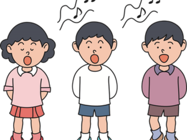 兒童唱歌卡通 壁紙 — 三個穿著校服的卡通小孩張開嘴打呵欠，背景為黑色。