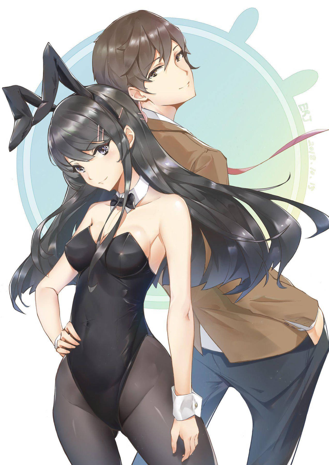 動漫女孩和男孩穿著時尚服裝，戴著蝴蝶結一起擺姿勢。