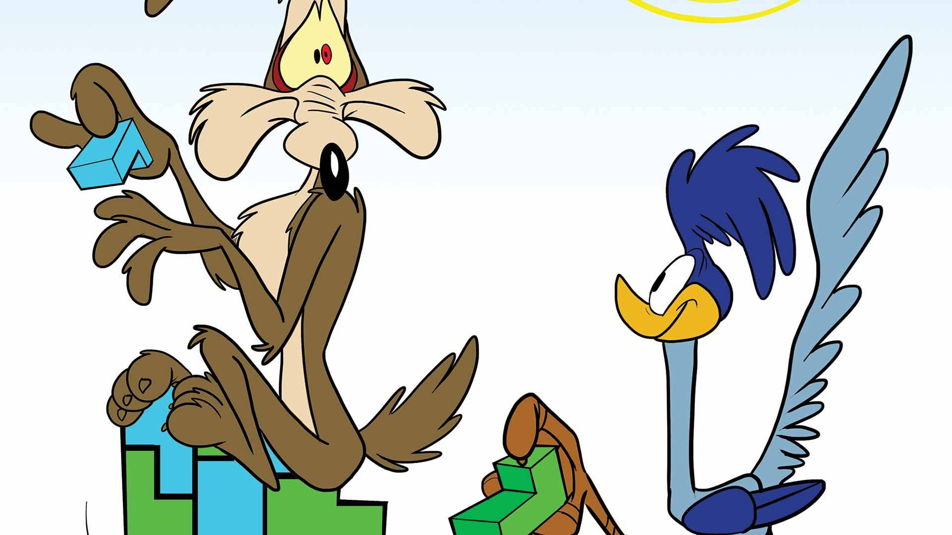 Wile E Coyote 與 Road Runner 在卡通追逐場景中，搭配積木。