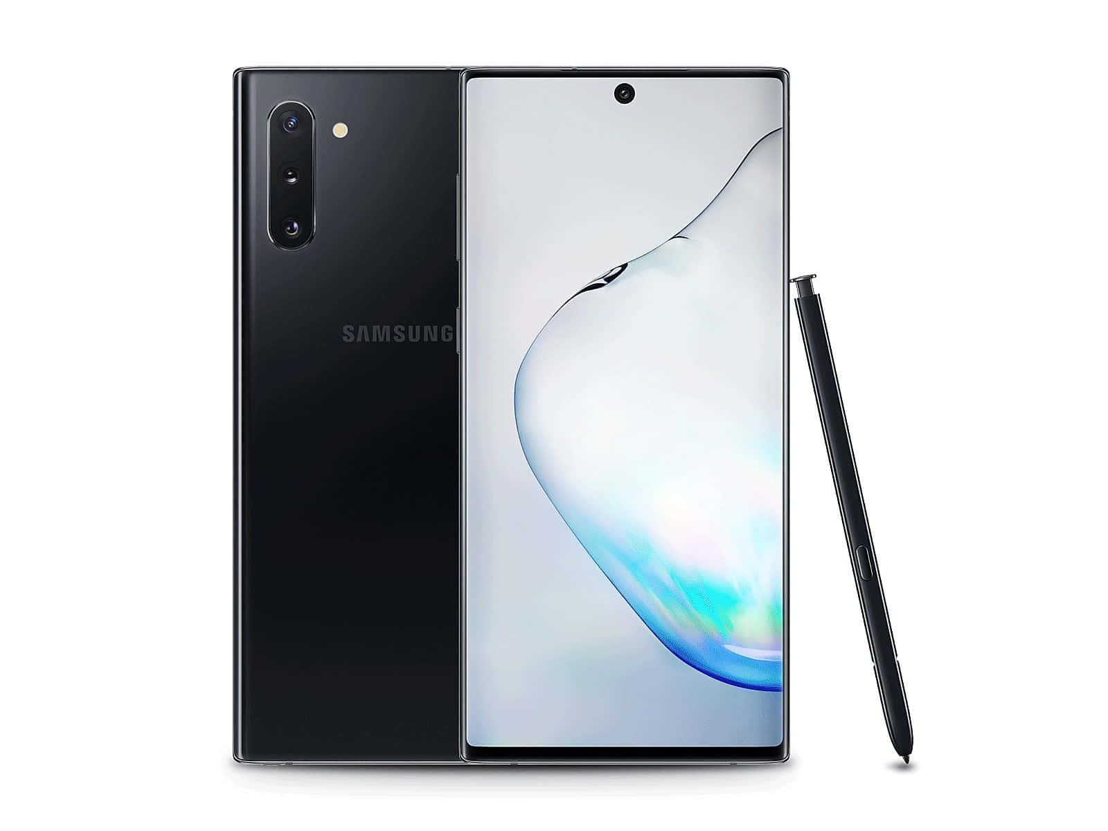 白色背景上的黑色Samsung手機連S Pen