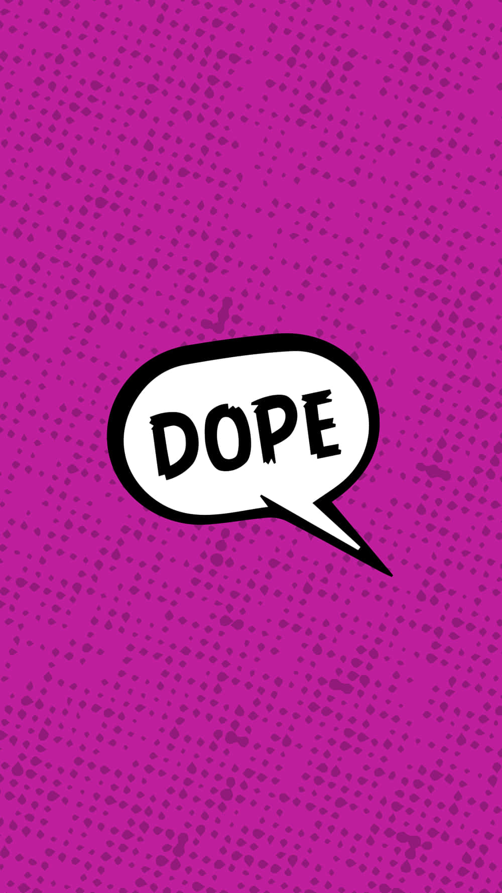 紫色半色調背景，帶有白色對話框，內含黑色「DOPE」字樣。