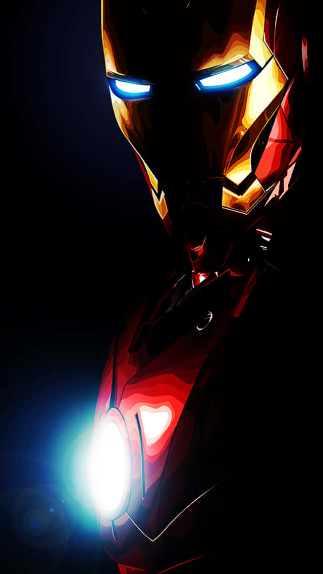 Iron Man 在黑暗環境中發光的眼睛和胸部反應器。