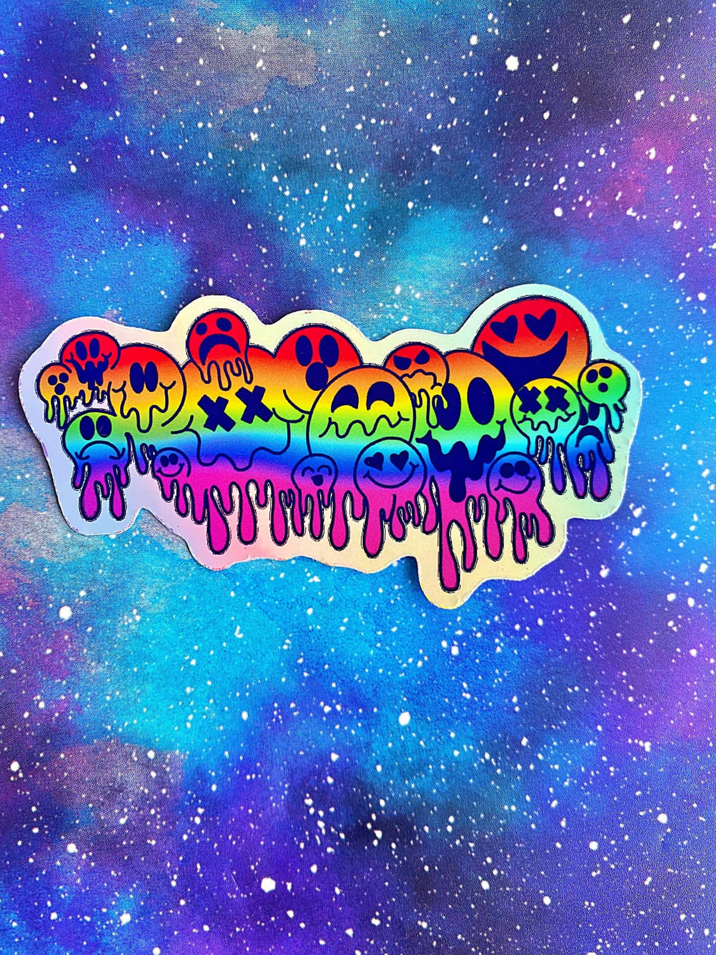 宇宙星空背景上的彩虹融化笑臉。
