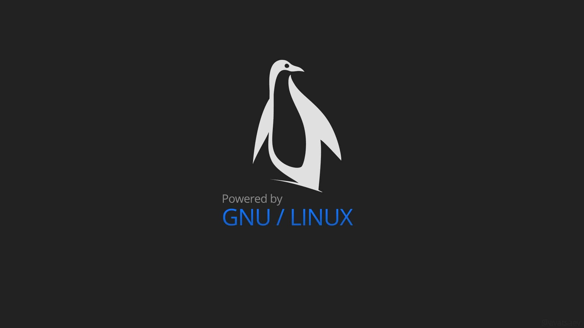 白色企鵝標誌，帶有 Powered by GNU LINUX 文字，在深灰色背景上。