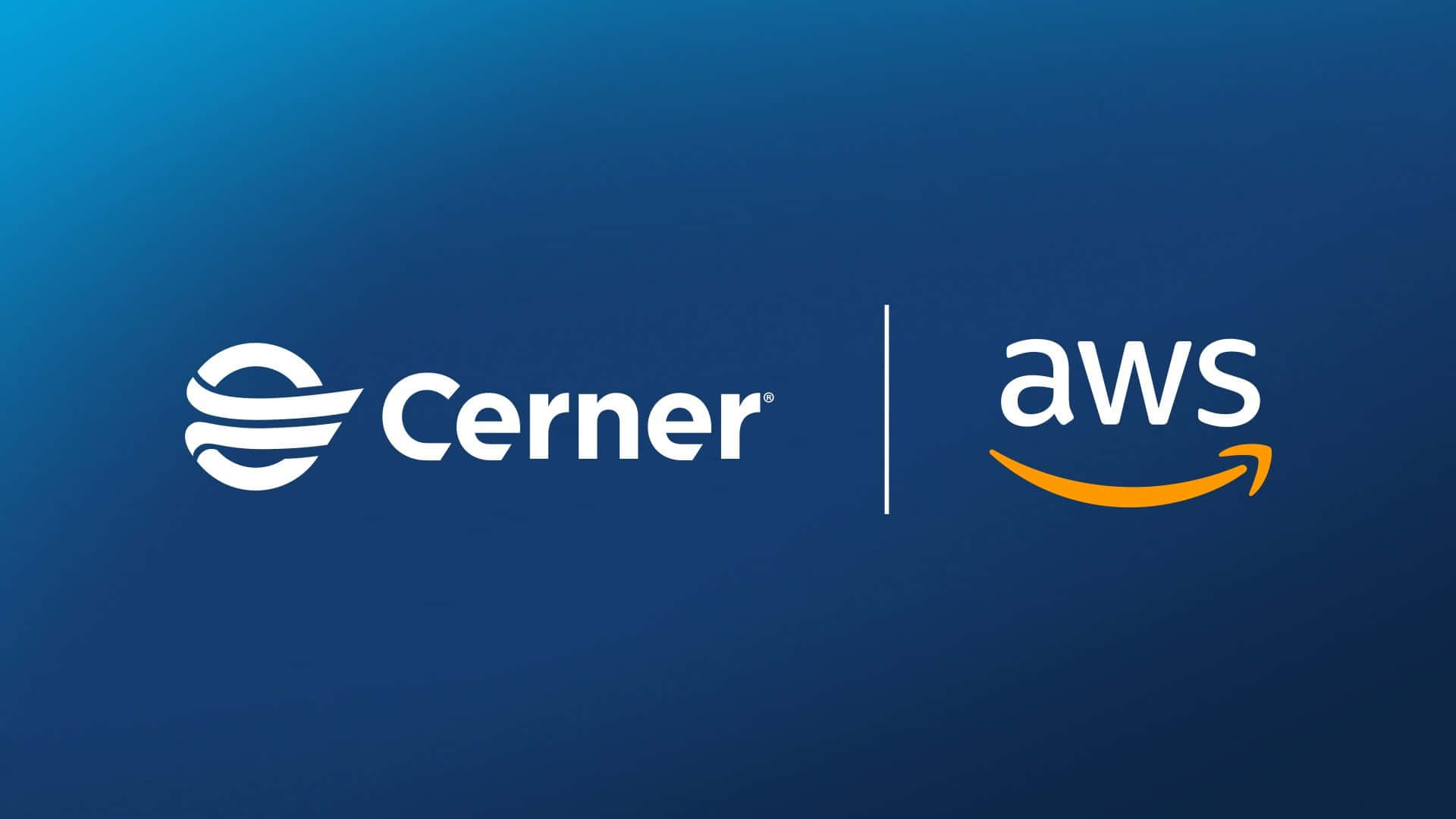 漸變藍色背景上的 Cerner 和 AWS 標誌