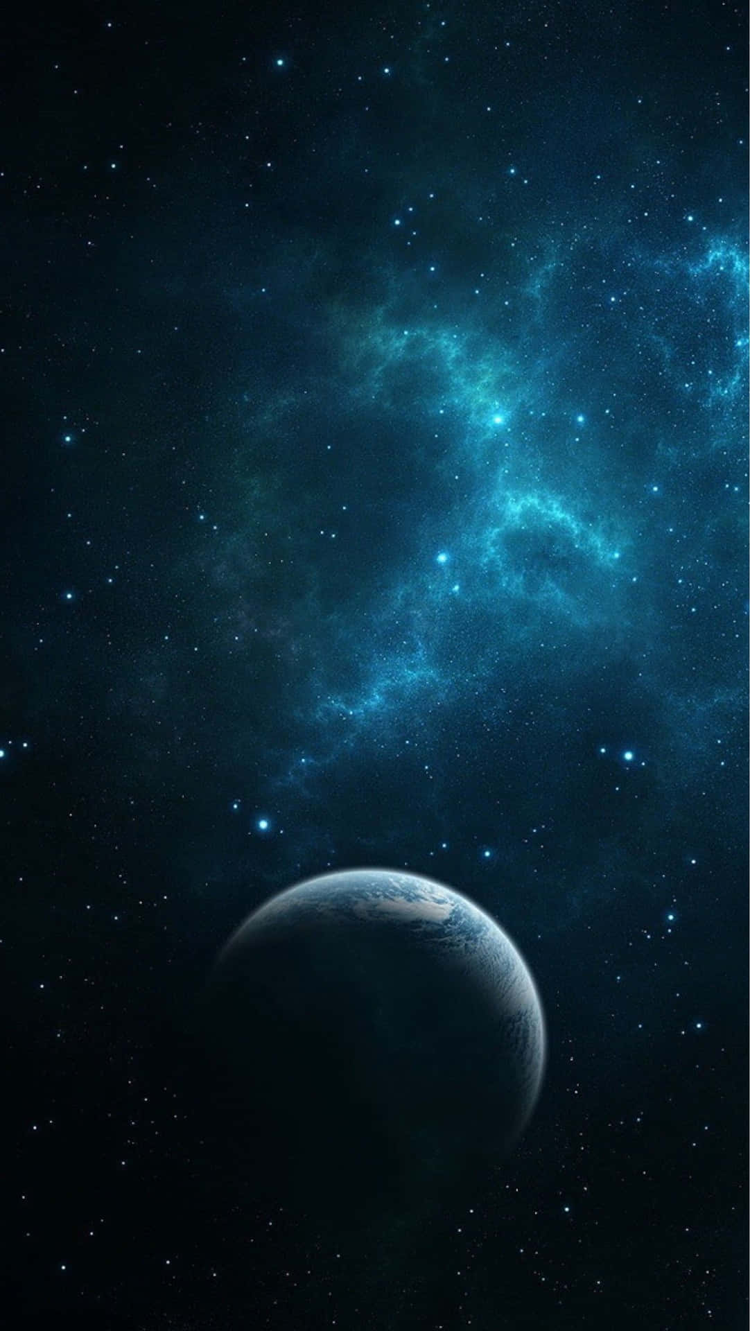 深空星群中的藍色星雲與行星。