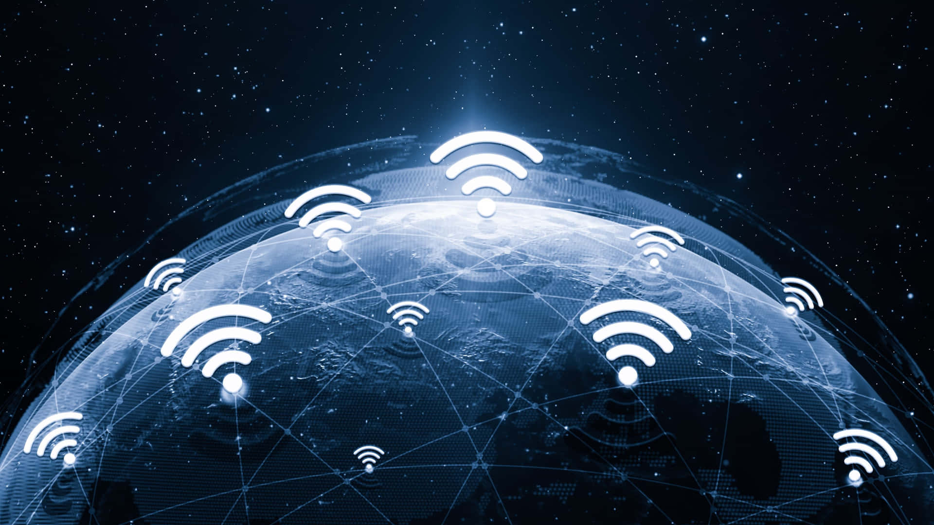 帶有發光WiFi符號嘅地球，代表太空入面嘅全球數碼連接。