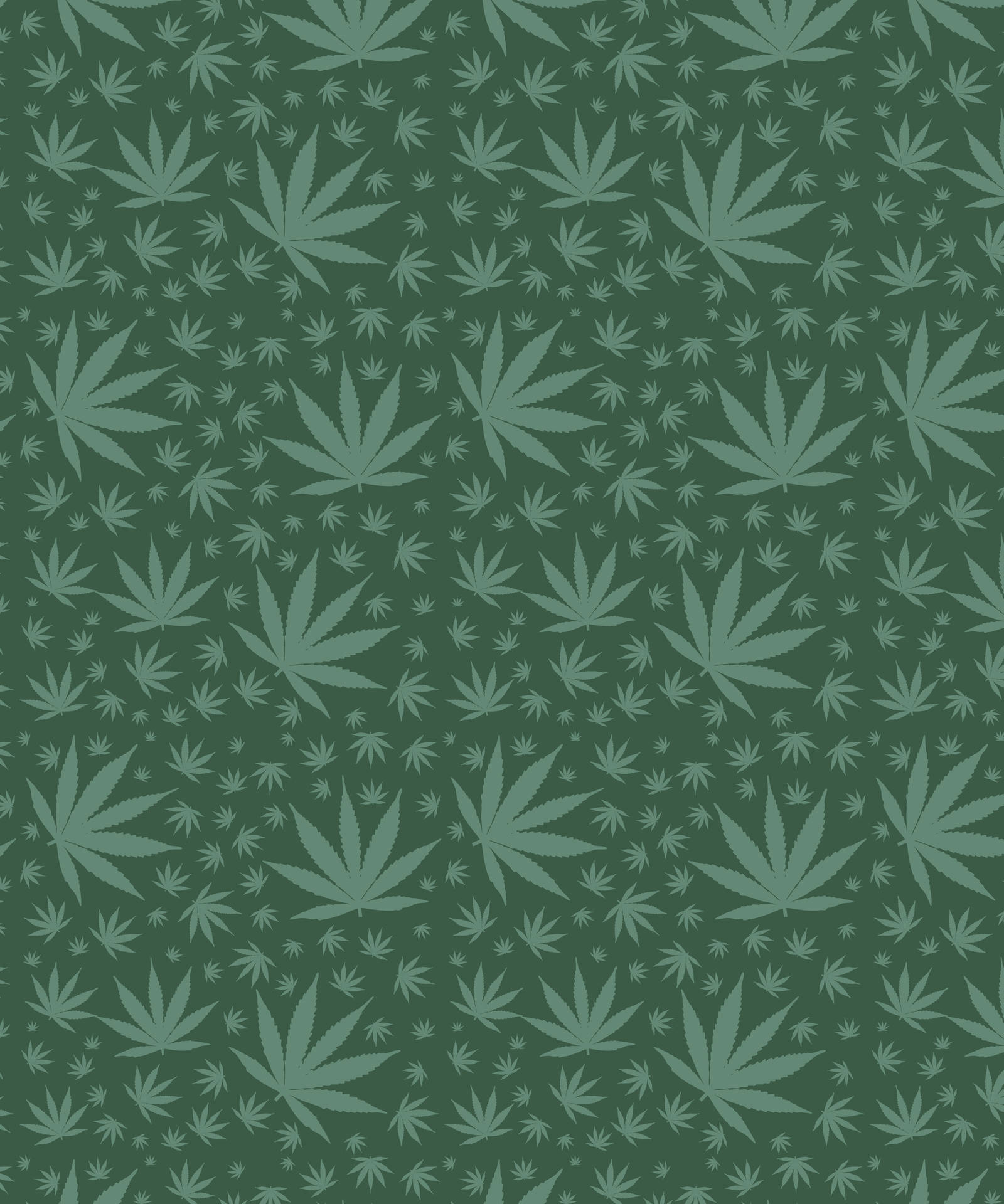 深綠色背景上的青綠色大麻葉圖案。