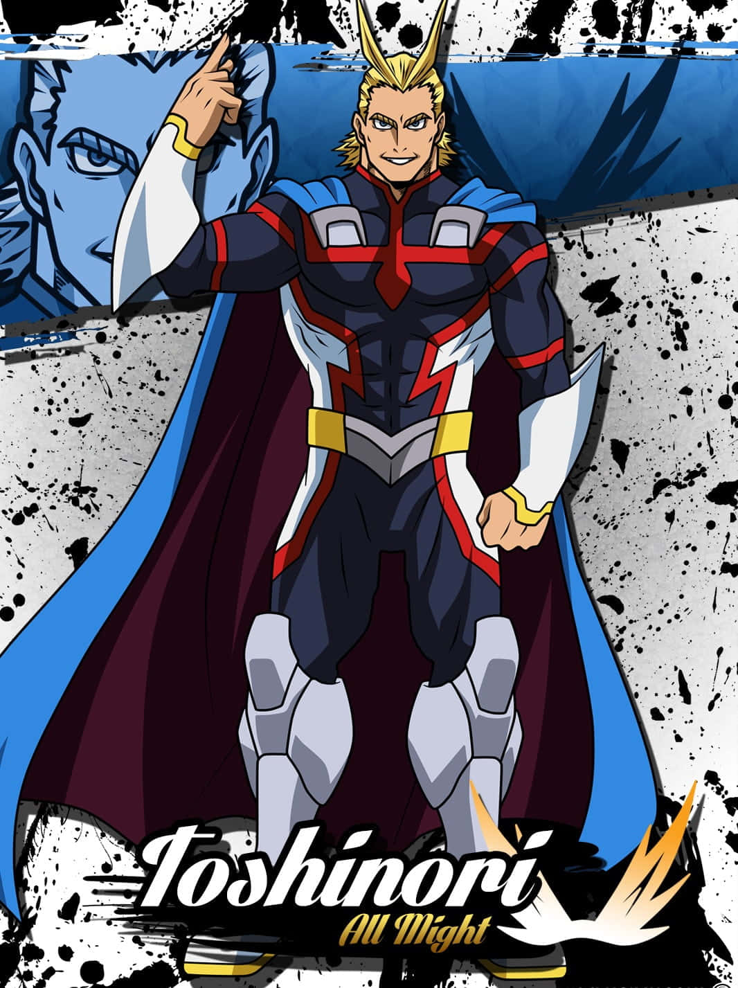 動畫超級英雄 All Might 穿著他的標誌性服裝英勇地擺姿勢。 — 歐爾麥特 GIF 壁紙