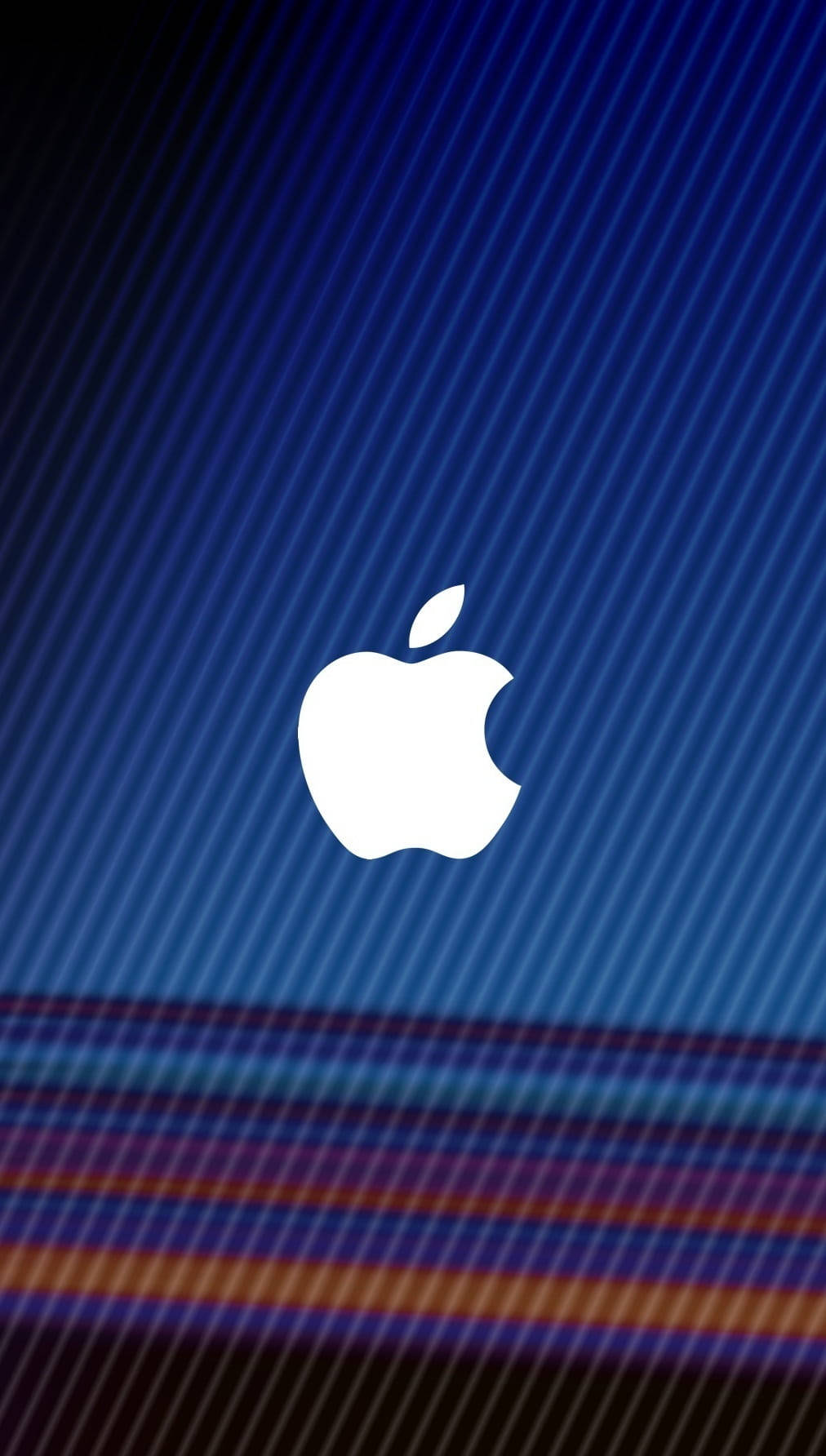 白色Apple標誌在藍色漸變背景上，帶有彩色條紋