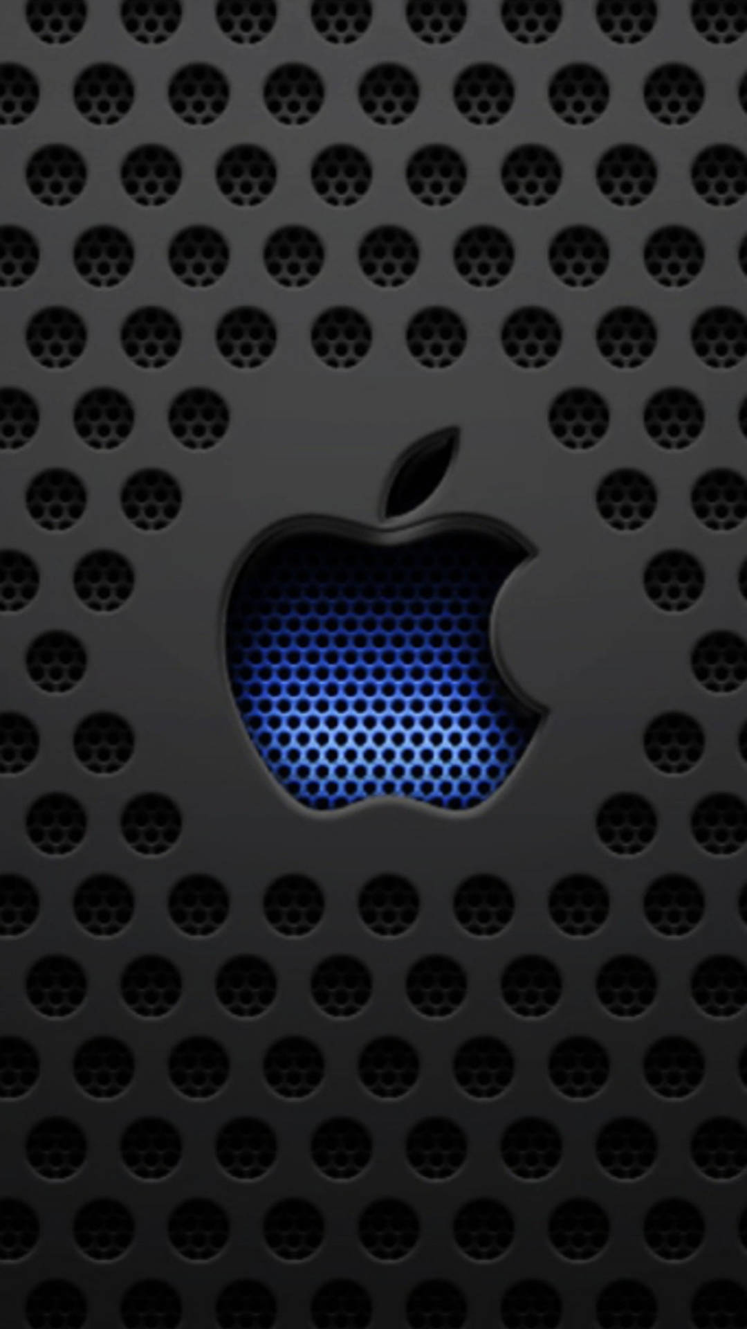 帶有發光藍色Apple標誌的黑色穿孔表面