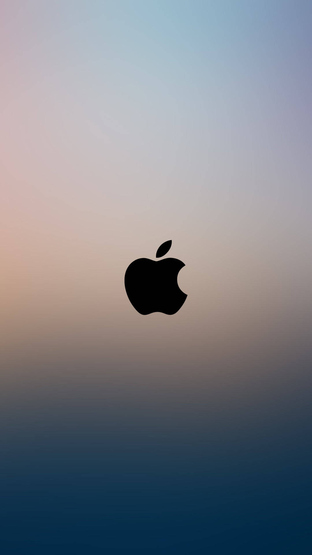 黑色Apple標誌在從桃色到藍色的漸變背景上。