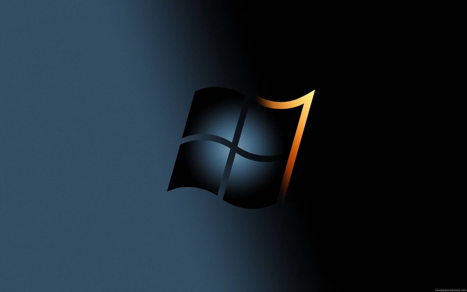 Windows 7 標誌在深藍色漸變背景上帶有金色邊框。