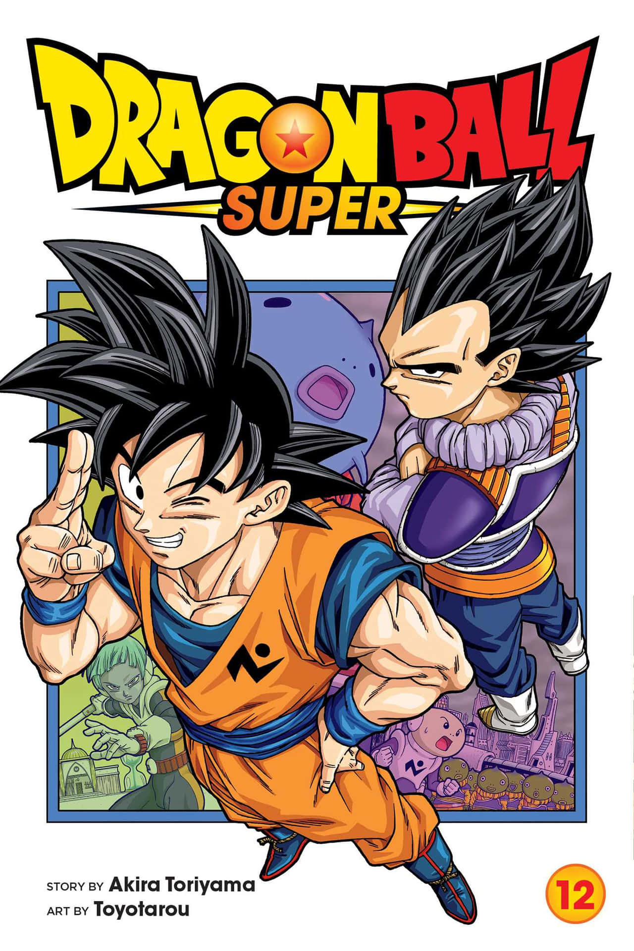 Dragon Ball Super Manga 桌布 壁紙 — 兩位動漫戰士以動態姿勢展現，擁有尖刺黑髮和戰鬥表情，背景為漫畫封面。