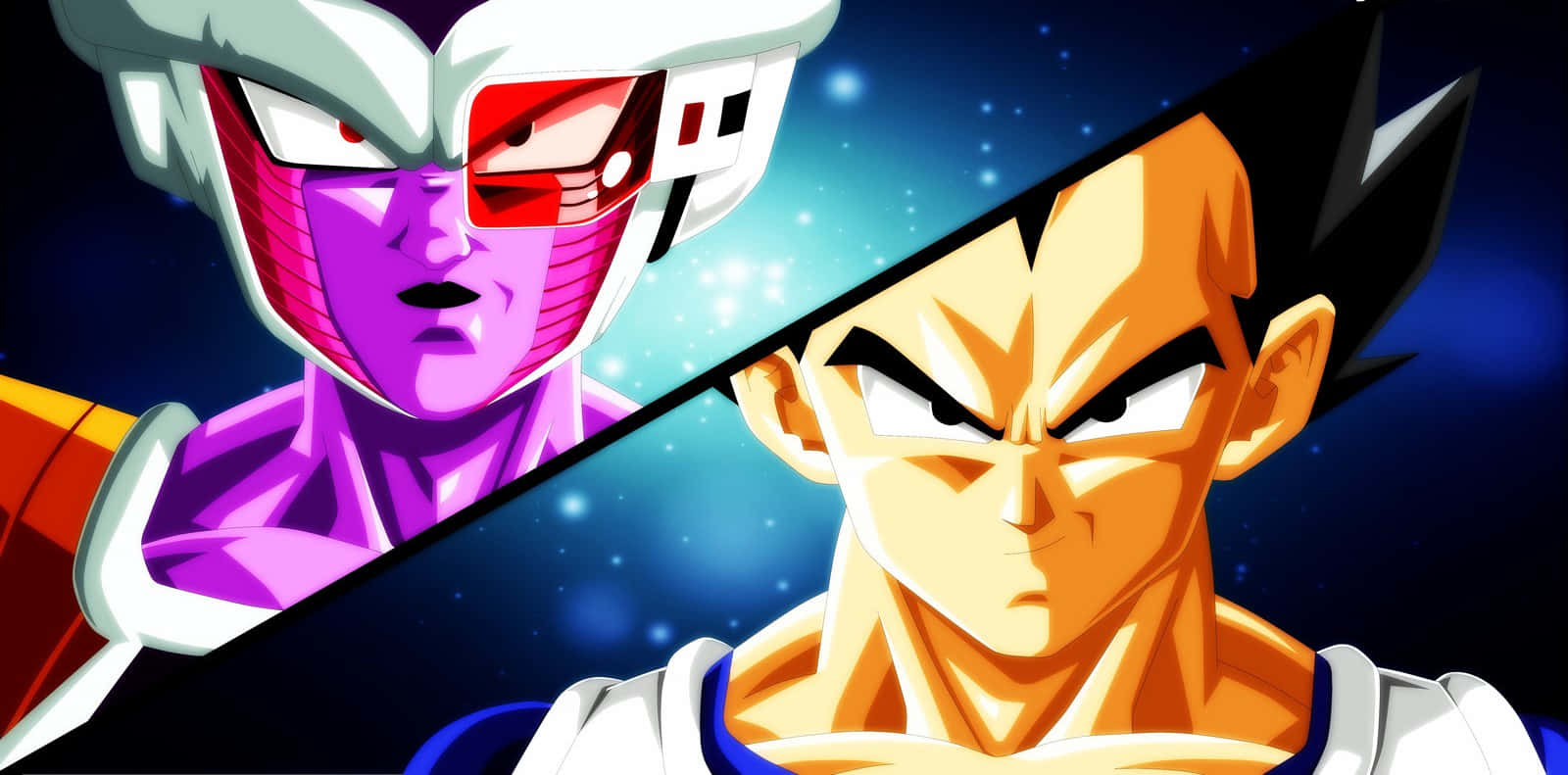 Vegeta And Frieza 桌布 壁紙 — 兩位動漫戰士在星光燦爛的宇宙背景下對峙，表情激烈，色彩對比鮮明。