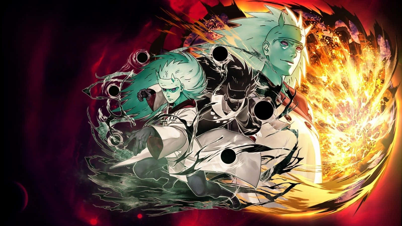 Sage Of Six Paths 桌布 壁紙 — 兩位動漫戰士在暗紅色背景前，以發光的眼睛和爆炸性的能量進行激烈的戰鬥。