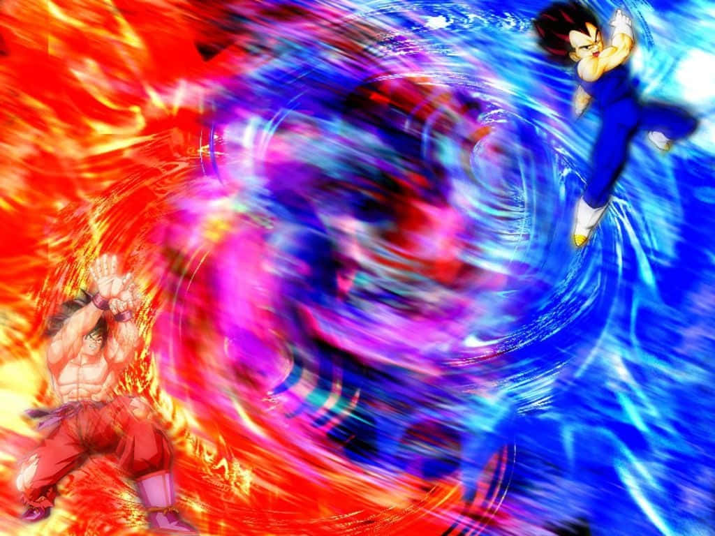 Vegeta And Goku 桌布 壁紙 — 兩位動漫戰士在火紅與電藍能量的漩渦中激烈交鋒。