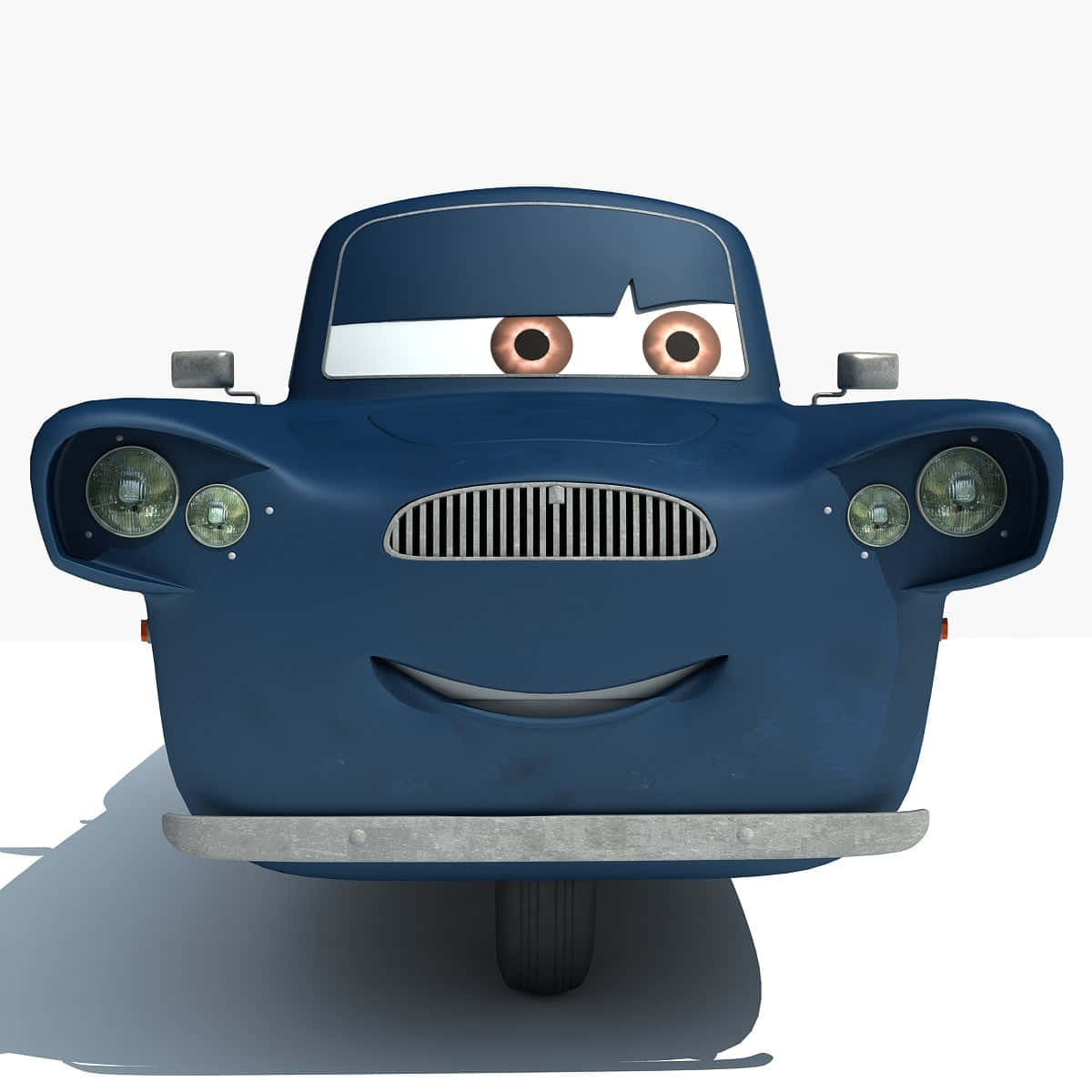 藍色復古動畫車，帶有笑臉和圓眼睛